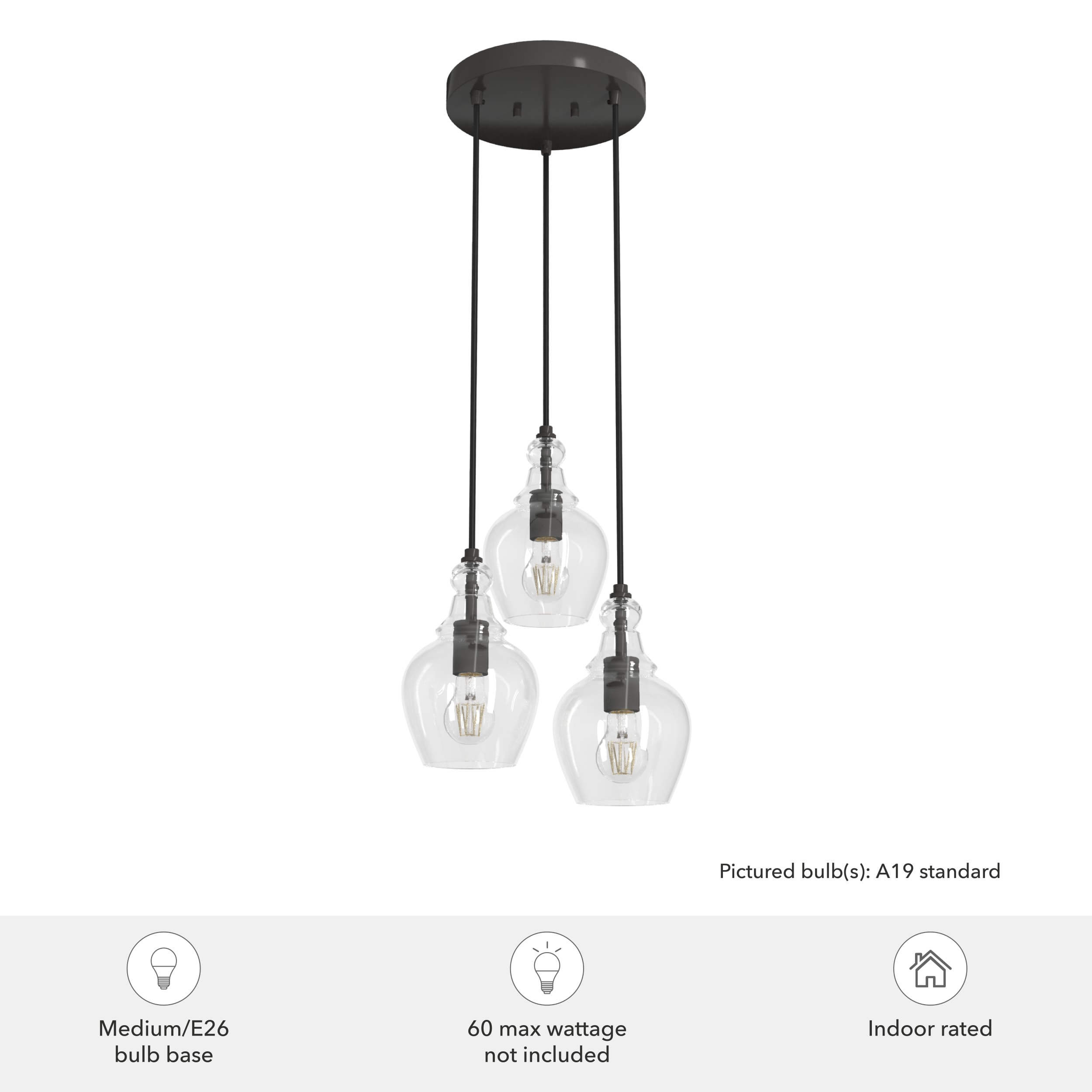 Noble Bronze 3-Light Cluster Pendant with Clear Glass Shades