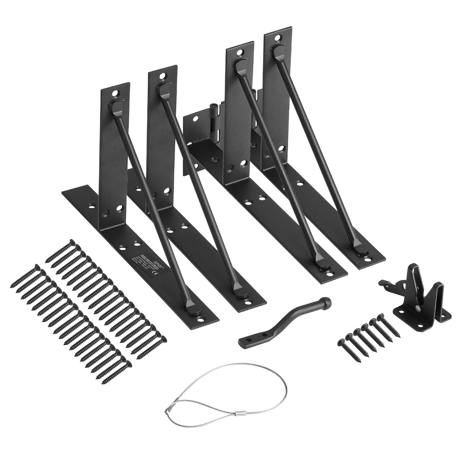 GIVIMO Gate Corner Brace Bracket Anti Sag Gate Frame Hardware Kit with Latch Lock and Rope Iron Triangular Brace for Shed Corral Driveway Stable Gates Black
