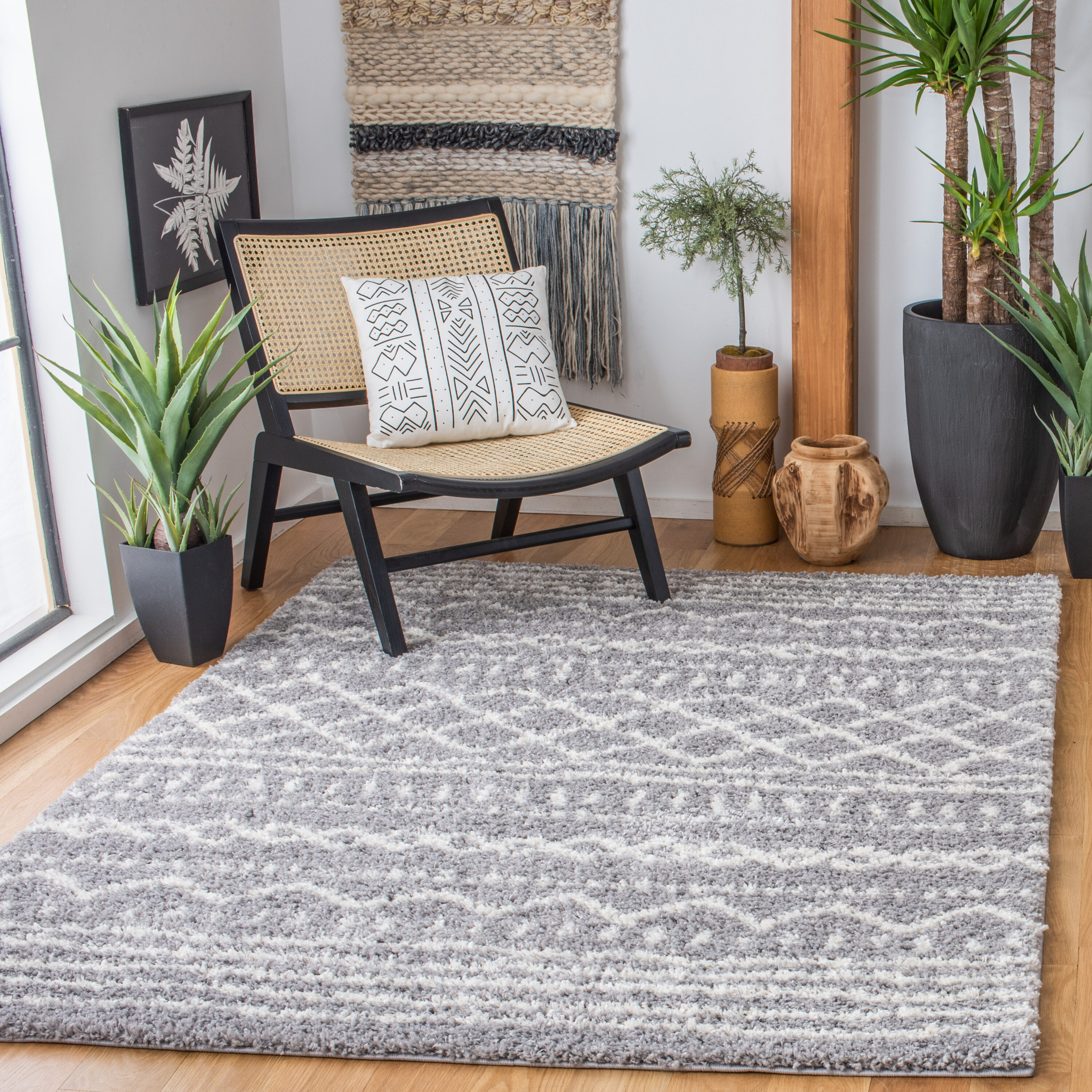 Safavieh ASG741G-3SQ Arizona Shag 3 x 3 (ft) Loomed Polypropylene Gray/Ivory Square Indoor Geometric Southwestern Area rug