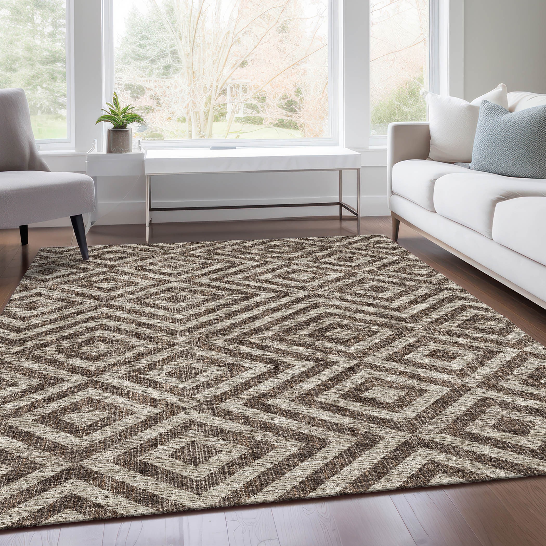 Addison Rugs ACN733BR5X8 Chantille ACN733BR 5 x 7 (ft) Polyester Brown Rectangular Indoor/Outdoor Geometric Machine washable Area rug