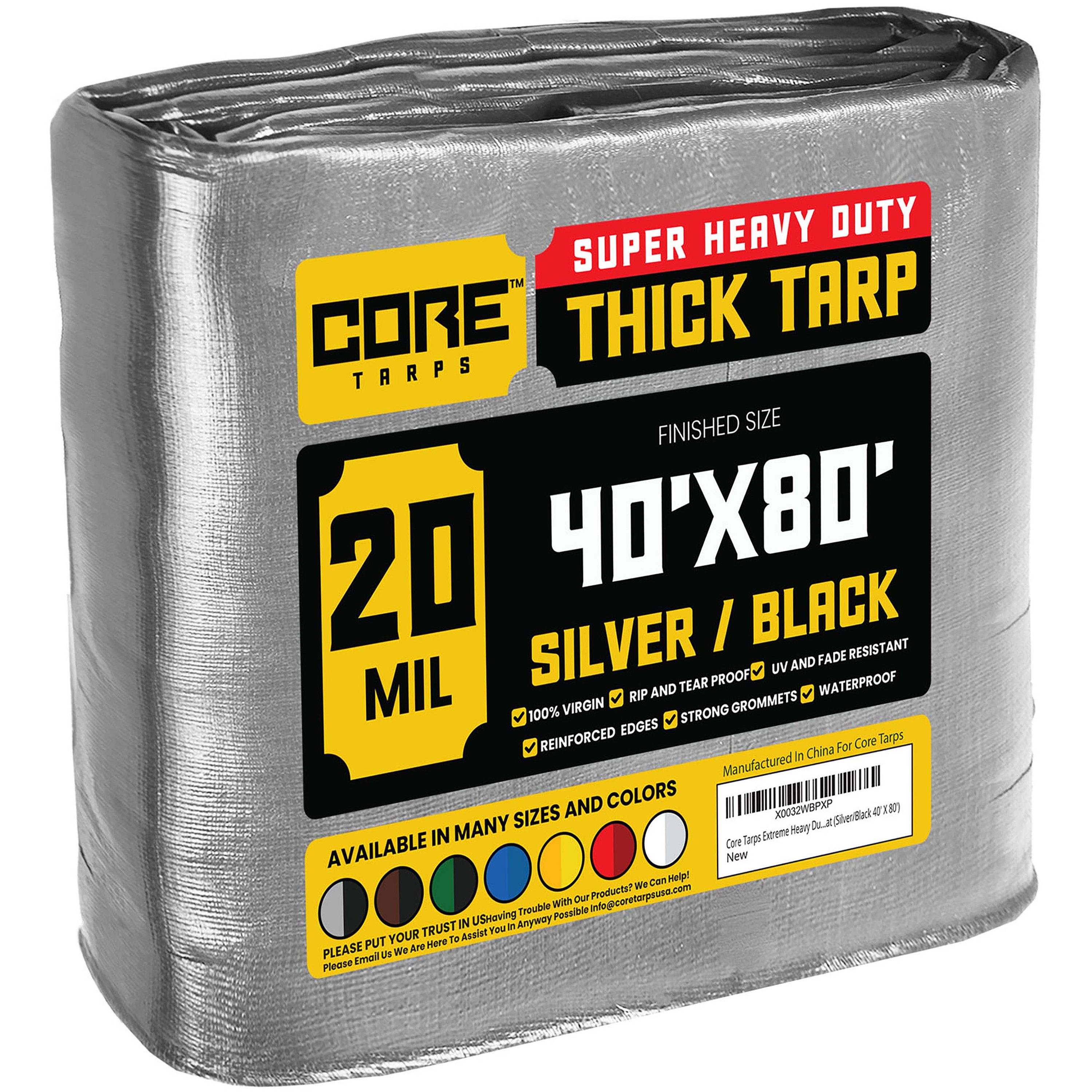 Core Tarps CT-701-40X80 40-ft x 80-ft Silver Waterproof Commercial Polyethylene 20-Mils Tarp