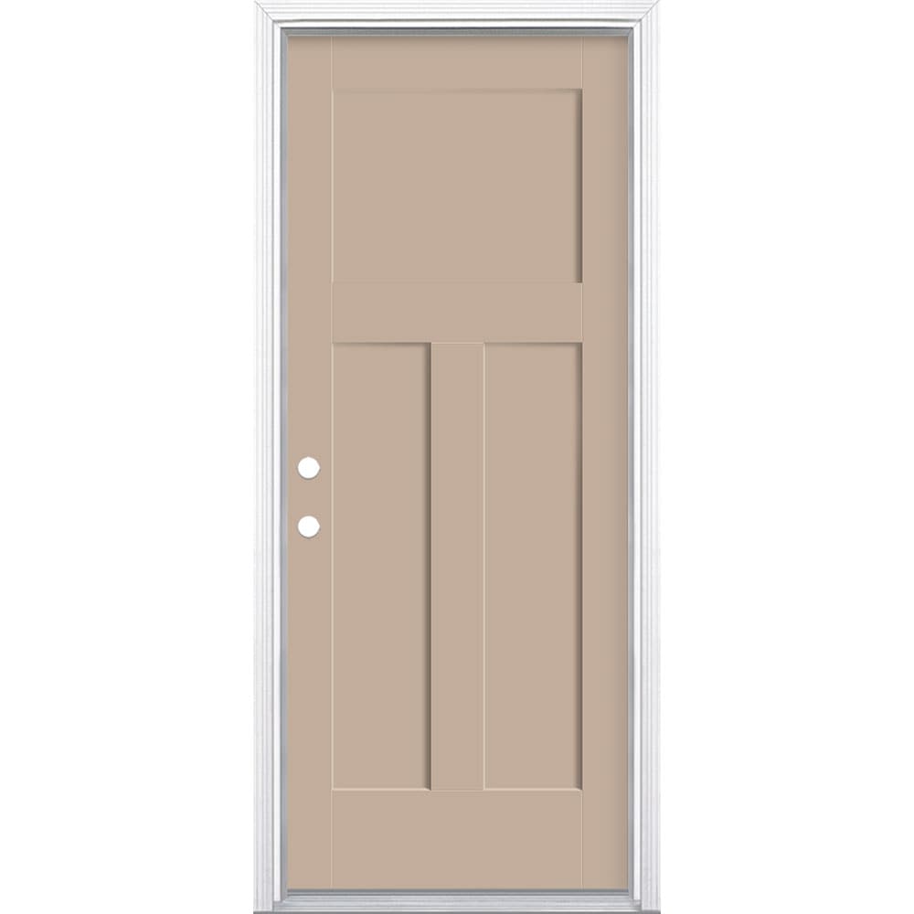 Masonite 62737 Winslow 32-in x 80-in x 4-9/16-in Fiberglass No glass Right-hand inswing Sandy Shore Painted Prehung Front Door with Brickmould Insulating core