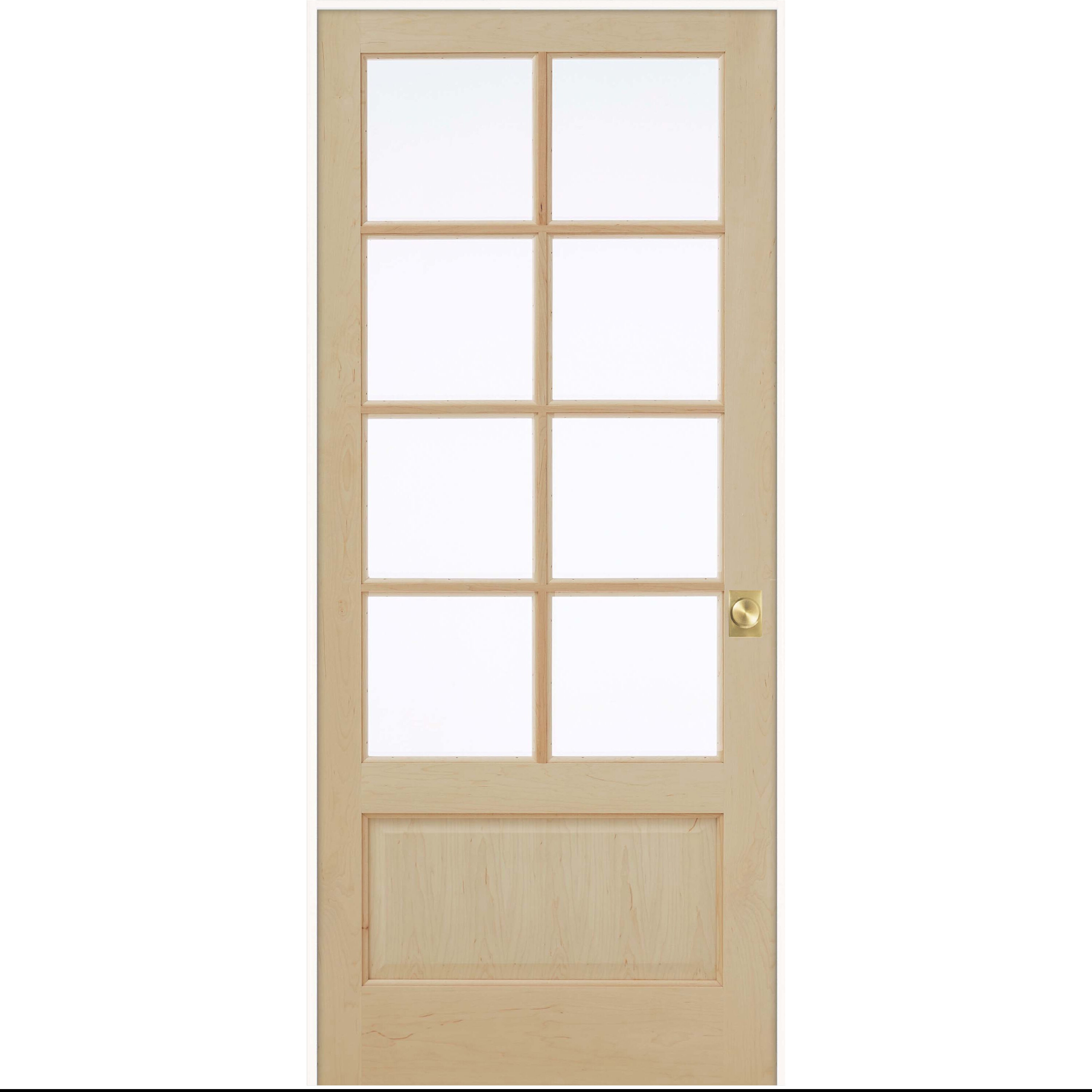 JELD-WEN LOWOLJW249700029 30-in x 80-in Unfinished Solid core 1-panel Clear glass Left hand Textured Unfinished Maple Wood Flat Jamb Single Prehung Interior Door