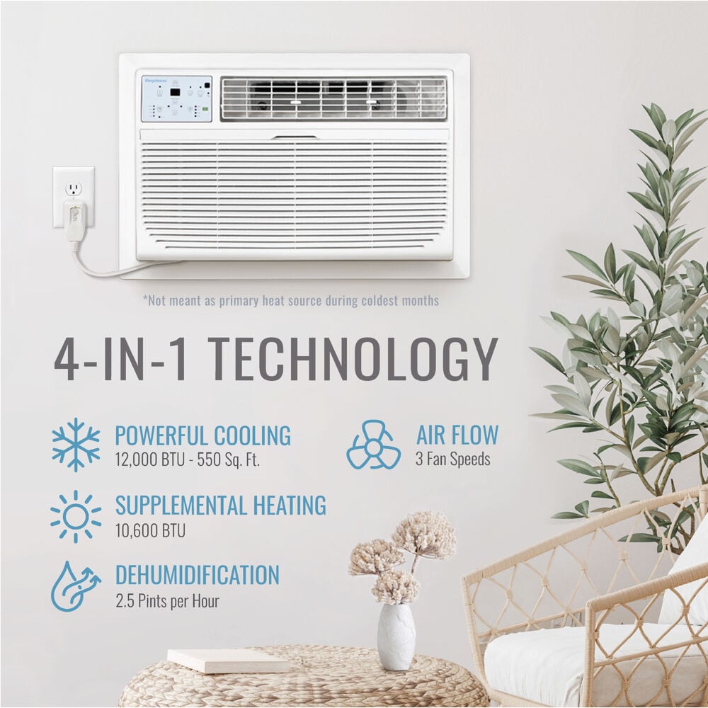 Keystone 12000-BTU 550-sq ft 230-Volt White Through-the-wall Air Conditioner Heater Included with Remote KSTAT12-2HD Sansujyuku sansujyuku.com