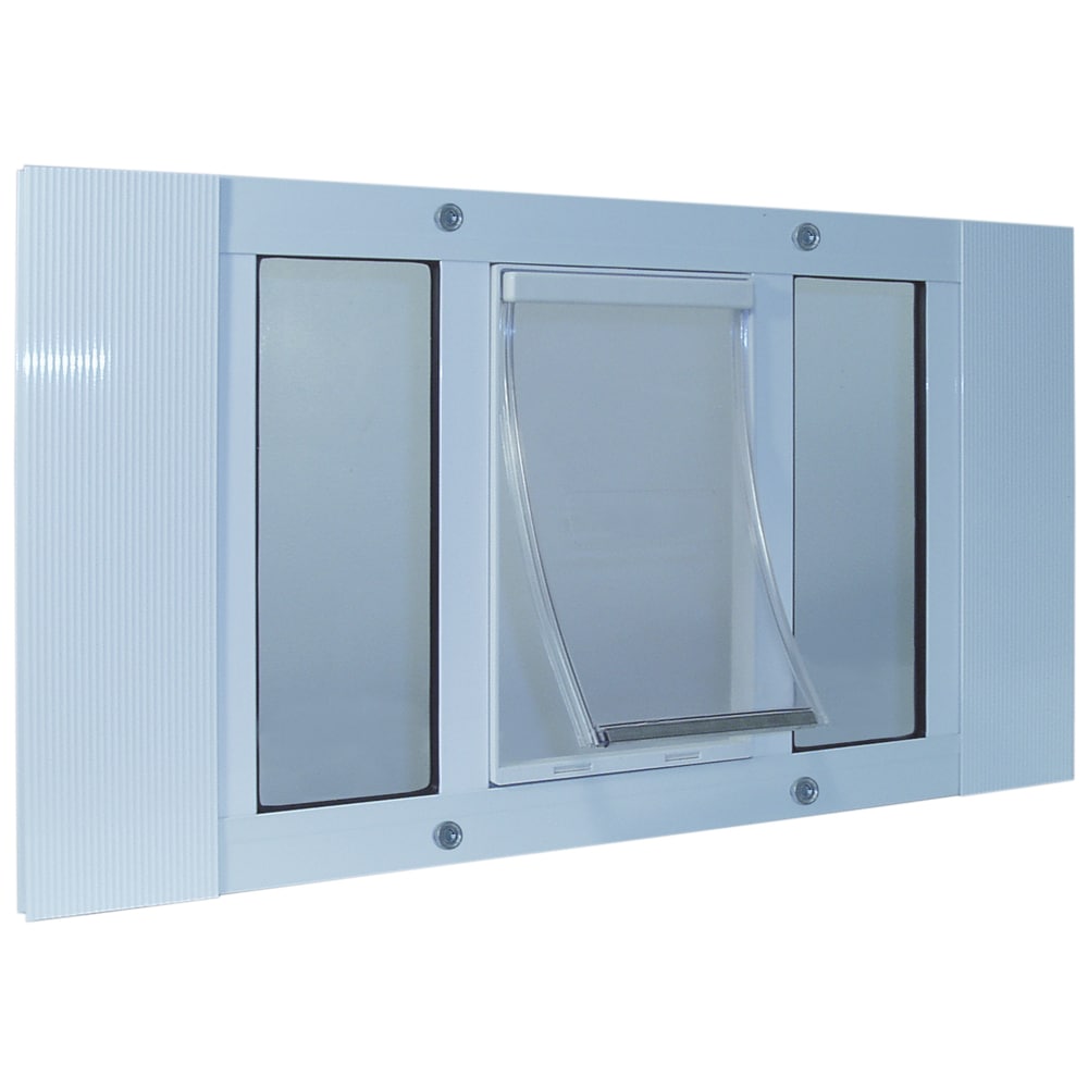 Ideal Pet Products 27 in x 16 3 8 in White Aluminum Medium Cat Door for Window in the Pet Doors department at Lowes