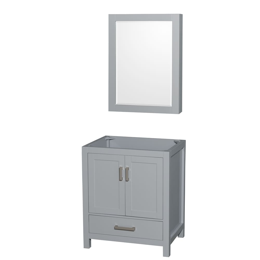 Wyndham Collection WCS141430SGYCXSXXMED Sheffield 30-in Gray with Brushed Chrome Trim Bathroom Vanity Base Cabinet without Top (Mirror Included) (Medicine Cabinet Included)