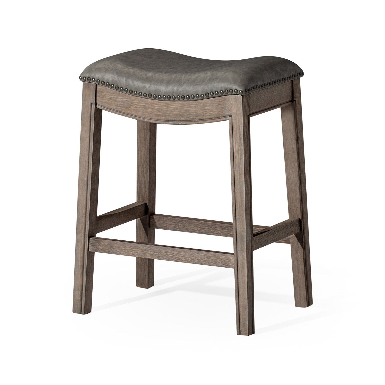 Maven Lane ML100162-PCS-RO 26in Adrien Saddle Counter Stool In Reclaimed Oak With Ronan Stone Vegan Leather