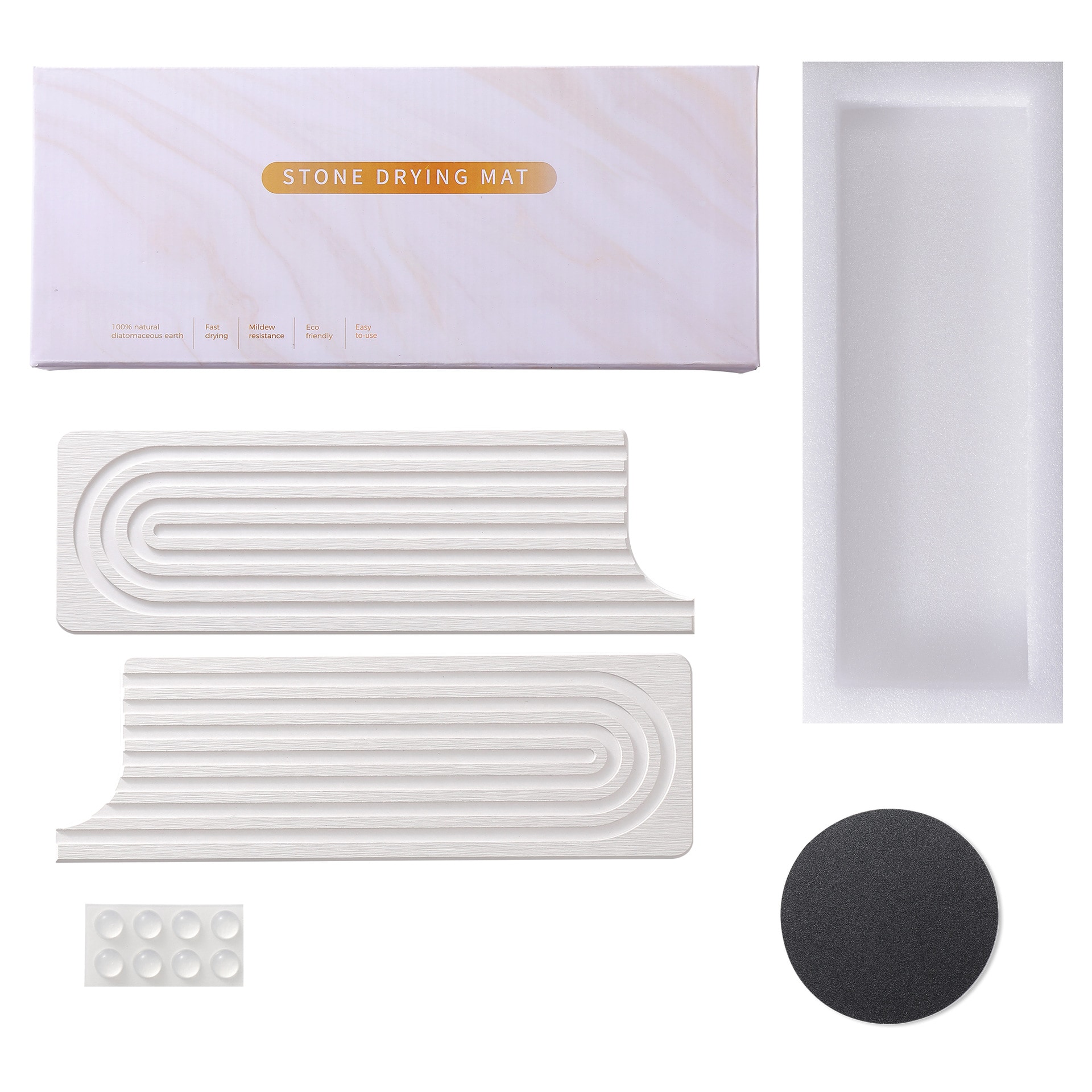 Garvee 2 Pack Water Absorbing Diatomite Sink Tray 23.6 x 3.9 Inch Quick Dry Stone Faucet Mat with Circular Cutout Splash Guard Countertop Protector for Kitchen Bathroom White