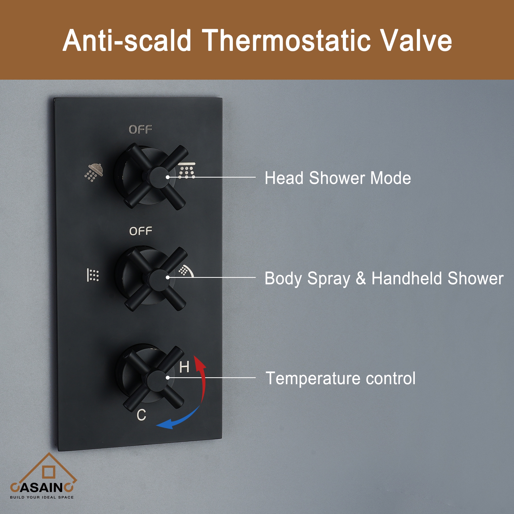 CASAINC CS3774-MB Showerhead-Bar-Panels - View #8