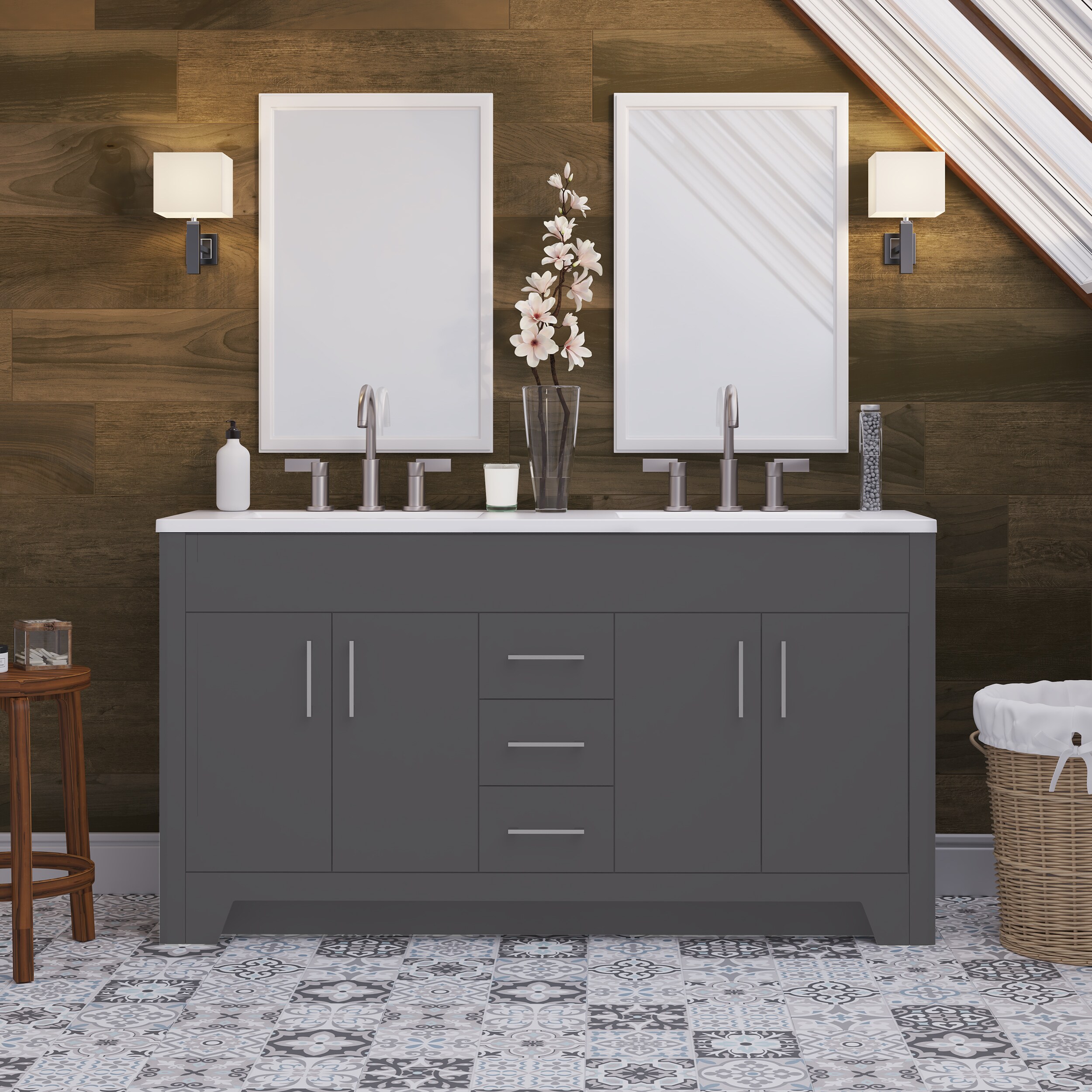 Diamond NOW Shelby 60-in Coal Gray Double Sink Bathroom Vanity with White Cultured  Marble Top in the Bathroom Vanities with Tops department at 