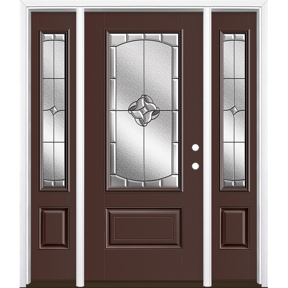 Masonite 3423067 Rozet 60-in x 80-in Fiberglass 3/4 Lite Left-Hand Inswing Chocolate Painted Prehung Front Door with Sidelights with Brickmould Insulating Core