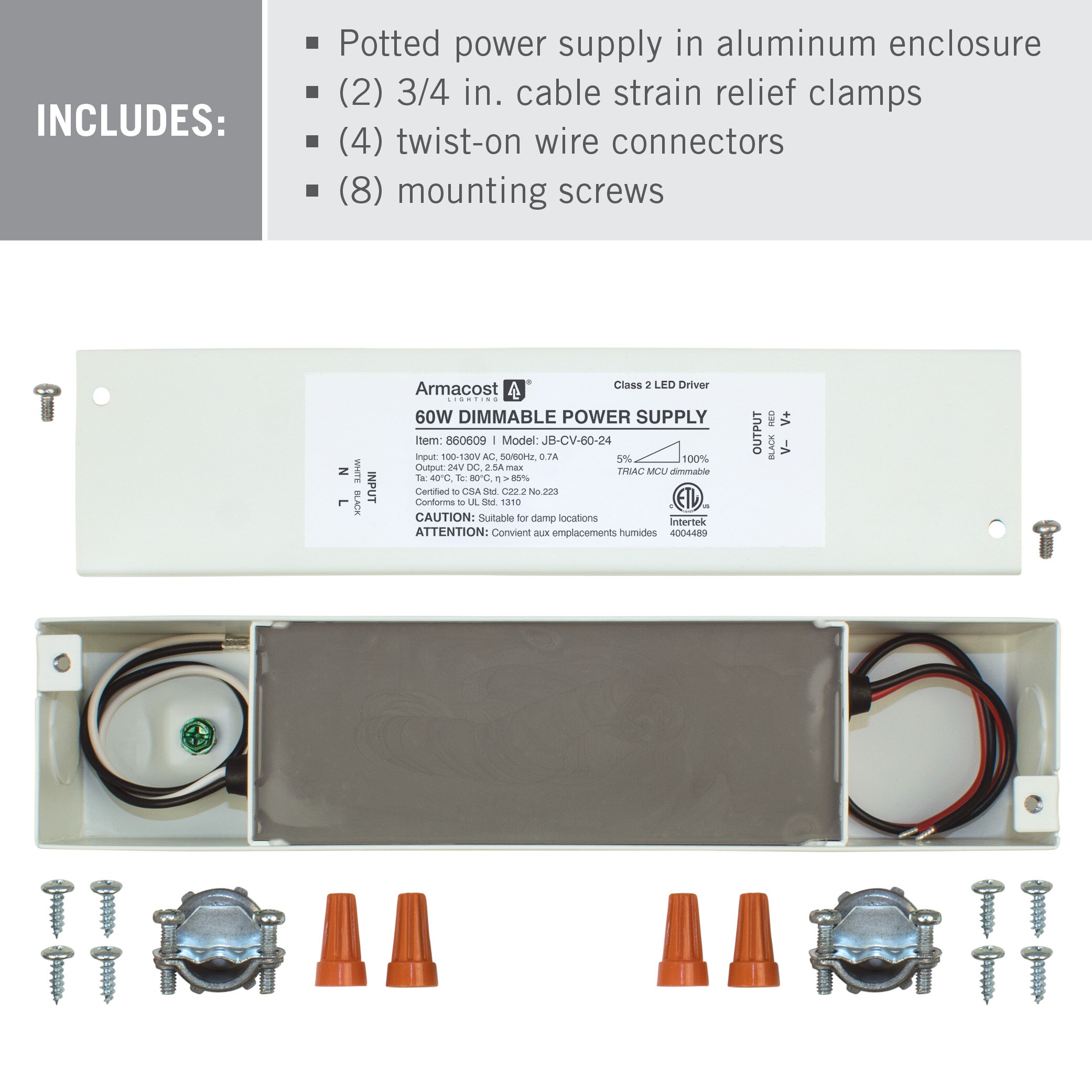 60W White Dimmable LED Driver with Enclosure