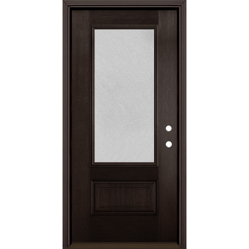 Masonite 1328307 Microgranite 36-in x 80-in Fiberglass 3/4 Lite Left-Hand Inswing Walnut Stained Prehung Single Front Door with Brickmould Insulating Core