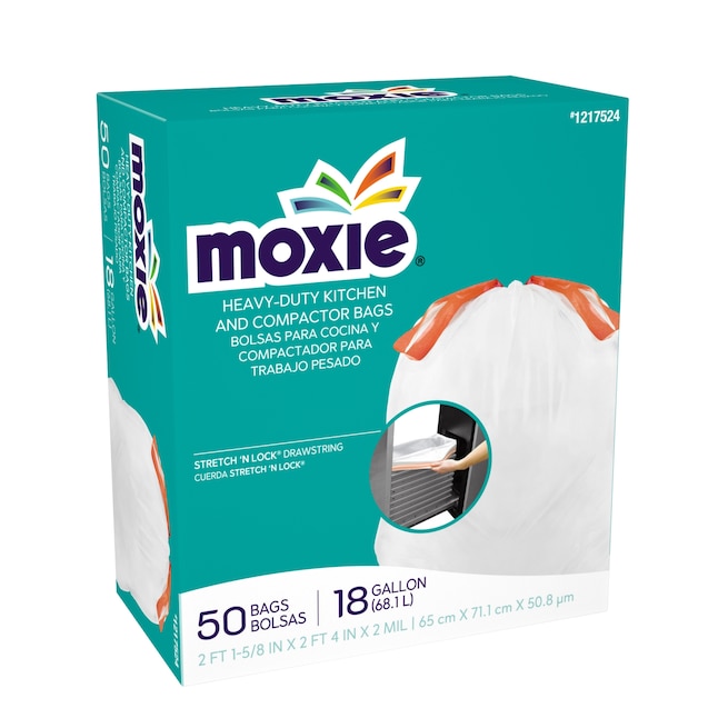 MOXIE 18-Gallons White Plastic Kitchen Drawstring Trash Bag (50
