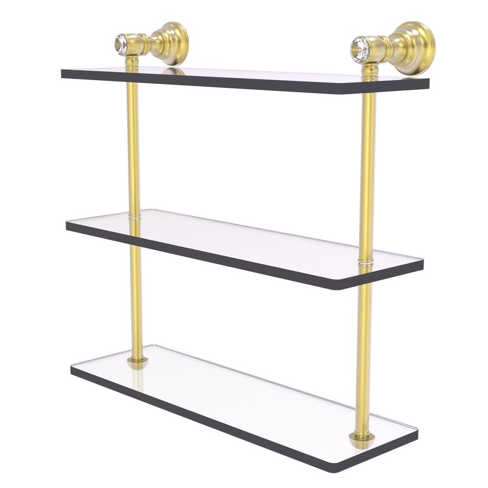 Allied Brass CC-5-16-SBR Carolina Crystal Satin Brass 3 -Tier Wall mount Bathroom Shelf ( 16-in x 16-in x 5-in )