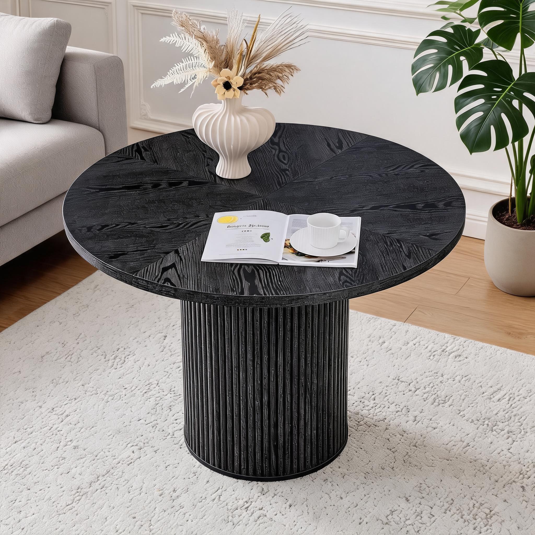 Watnature Hidden Storage Round Dining Table Matte Black MDF 42-Inch 4-Seat Modern Table for Indoor Dining Room #9OLTFL8YZ41P
