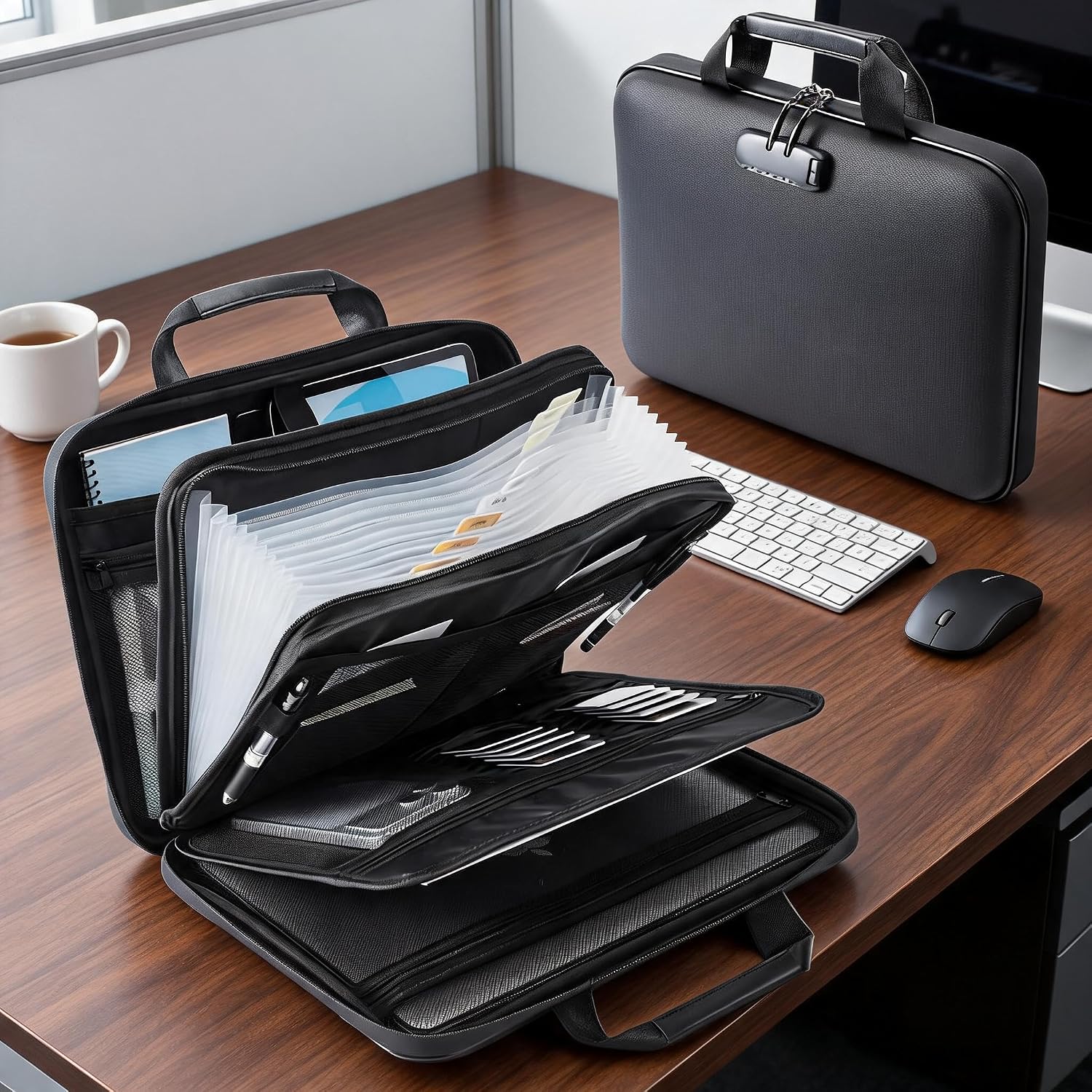 GarveeLife - Fireproof  Waterproof Document Box with Lock  Durable Case Organizer 13 Pocket Accor...