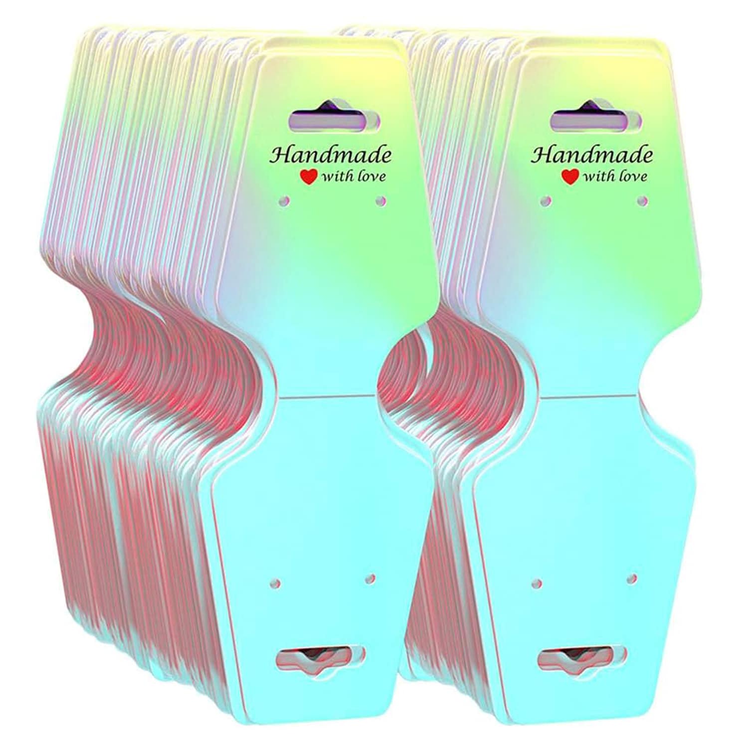 Etokfoks  200 piece bracelet and necklace holographic display cards sturdy self adhesive jewelry packaging holders 4 7 x 1 7 in for hair ties