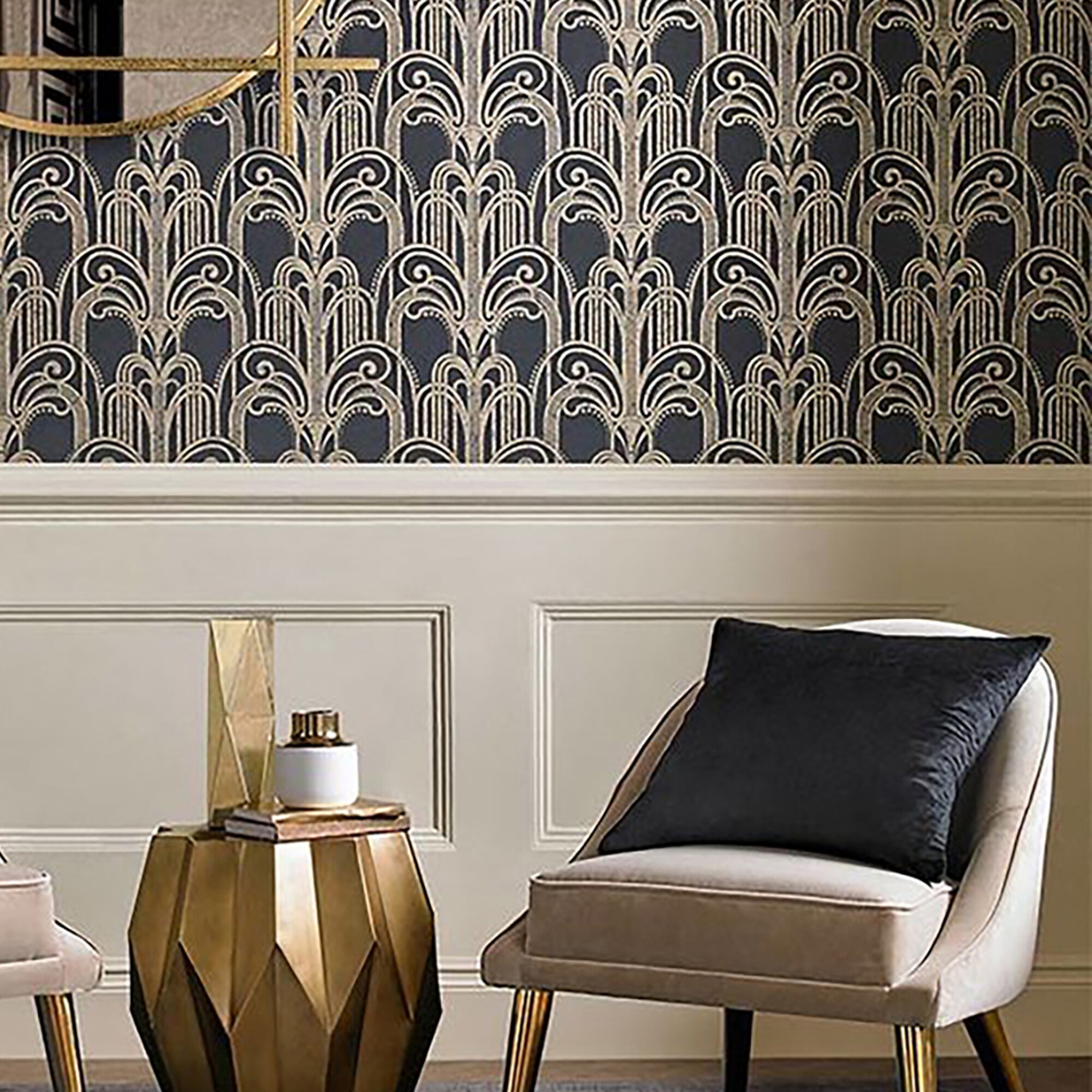 Art Deco Black and Gold Metallic Paste the Wall Wallpaper