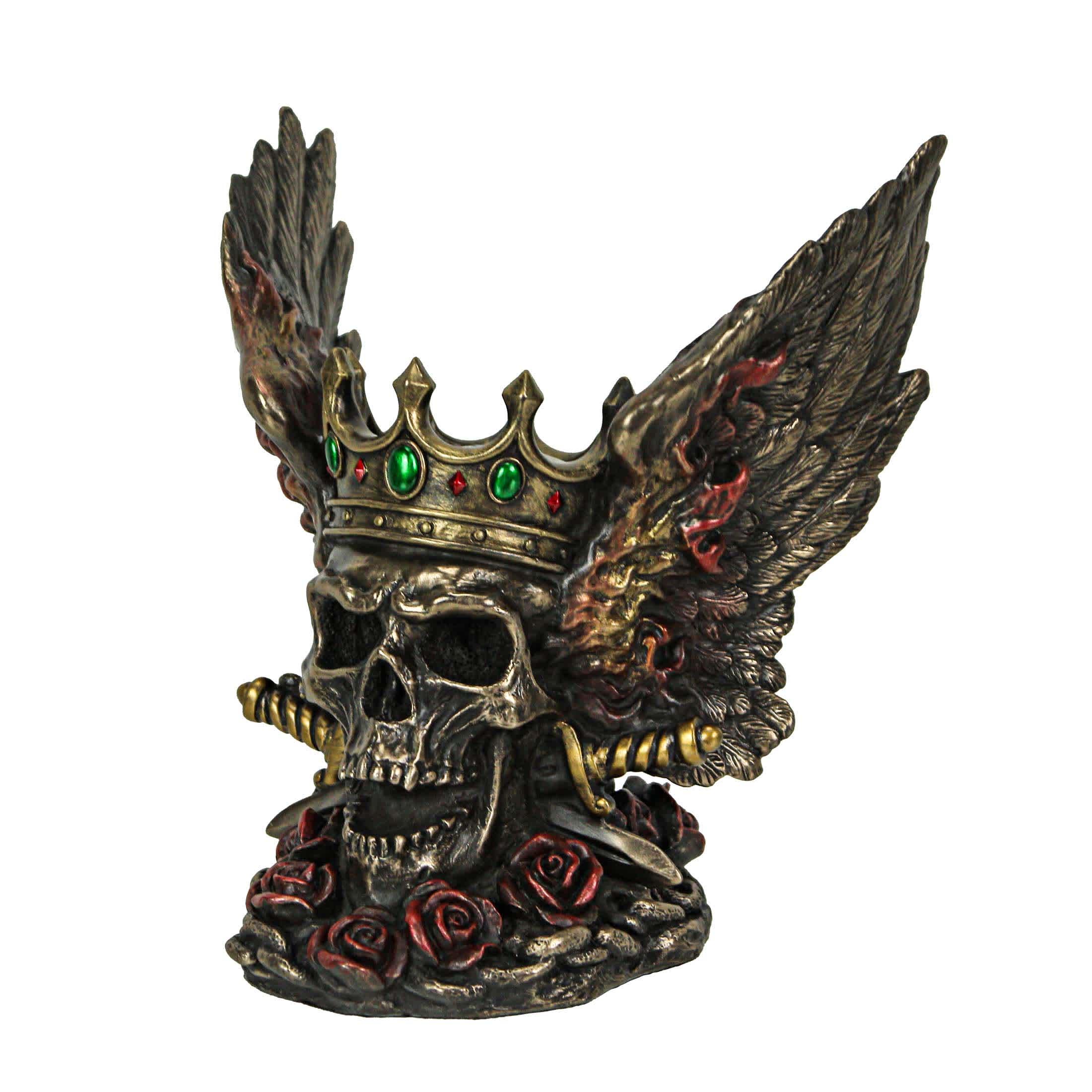 Veronese Design US-WU77632A4 Bronze Finish Screaming Monarch Skull Statue With Flames and Wings 5.75 Inches High