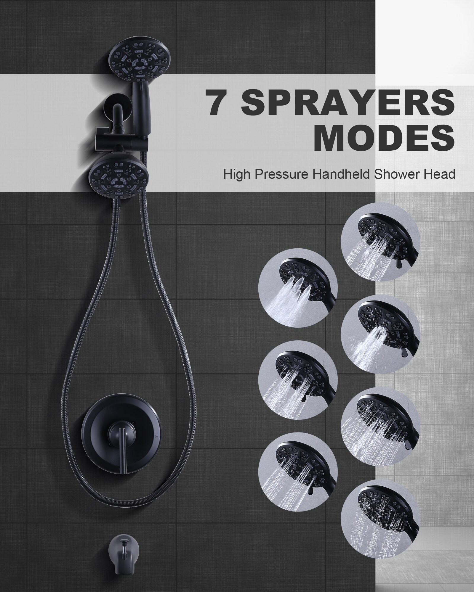 Matte Black Multi-Function Handheld Shower Faucet Set