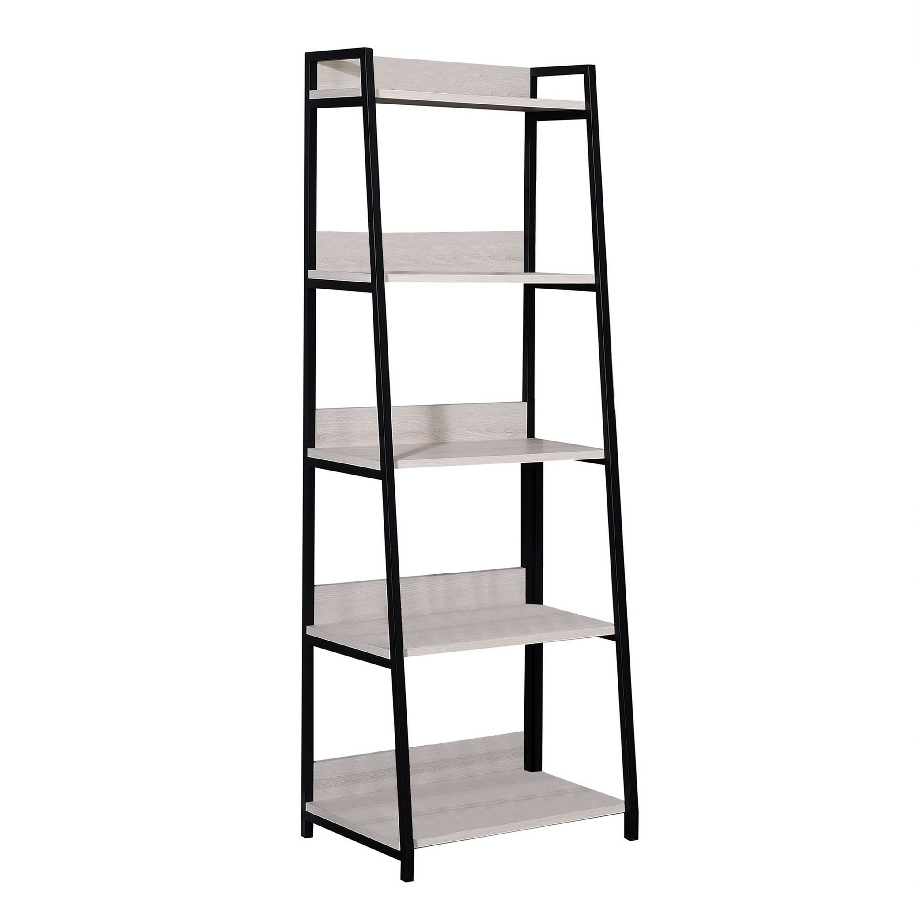 Benzara BM211105 White and Black Metal 5-Shelf Bookcase (16-in W x 67-in H x 24-in D)