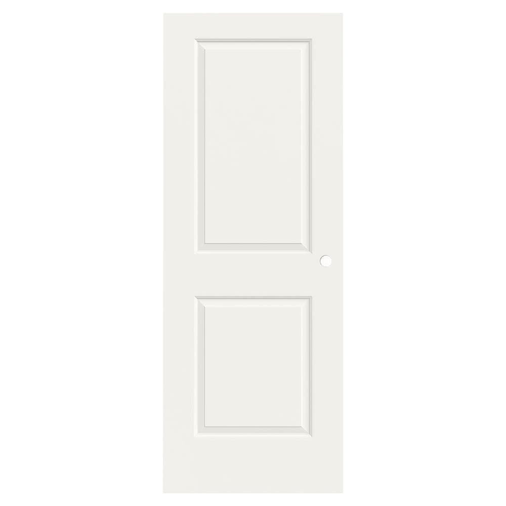 JELD-WEN JW225700383 Carrara 24-in x 80-in Modern White 2-panel square Smooth Hollow core Prefinished Molded composite Slab Door with Lockset Bore