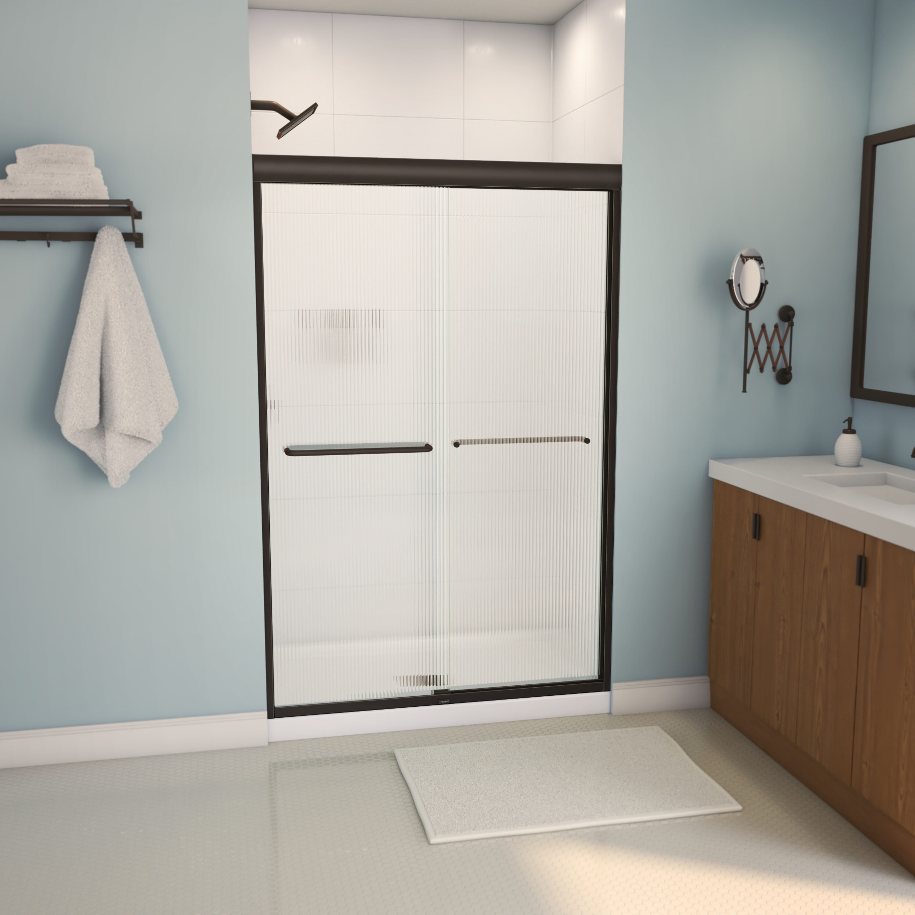 MAAX 135663-927-172-000 Aura Dark Bronze 43-in to 47-in W x 71-in H Semi-frameless Fluted Glass Bypass Sliding Shower door