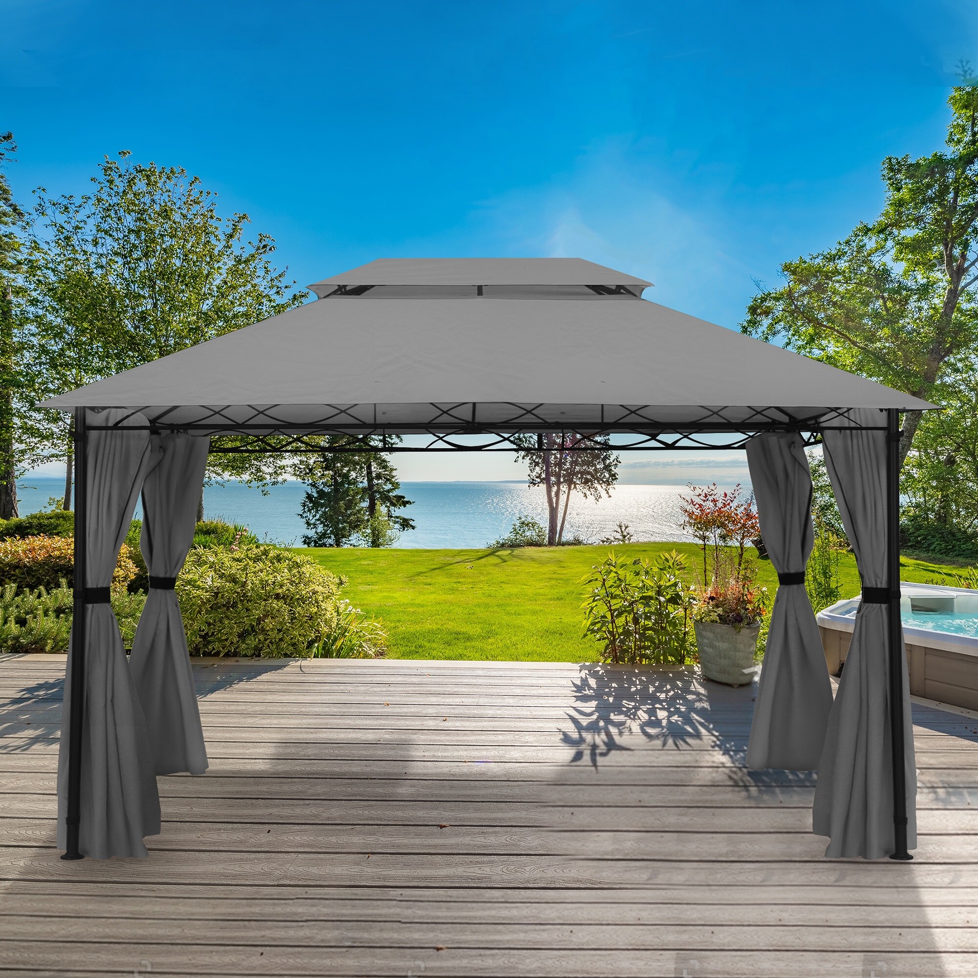 StarEcho 13-ft x 10-ft Patio steel gazebos Cape Cottage Rectangle Dk ...