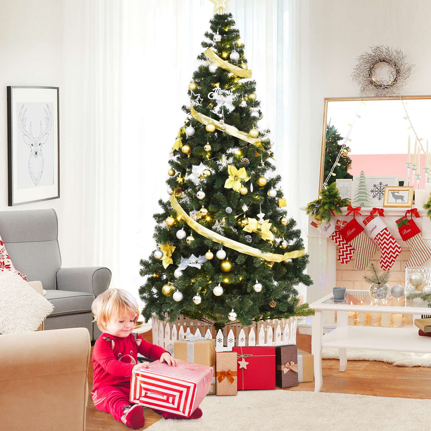 Costway CSHY001509 8Ft Artificial PVC Christmas Tree Stand Indoor Outdoor Green