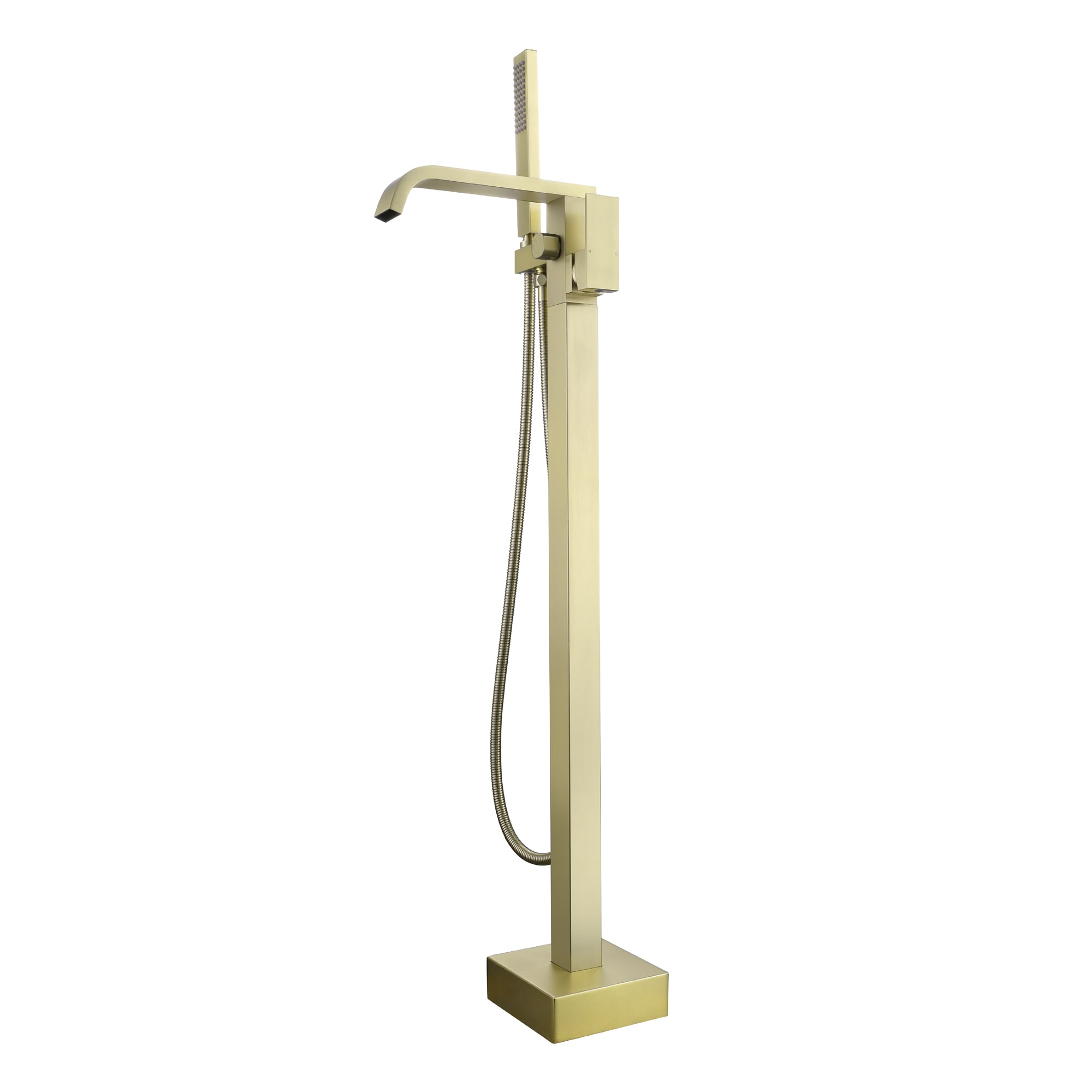 WELLFOR SPA-18004BG Brushed Gold 1-handle Freestanding High-arc Bathtub Faucet with Hand Shower ( Valve Included )