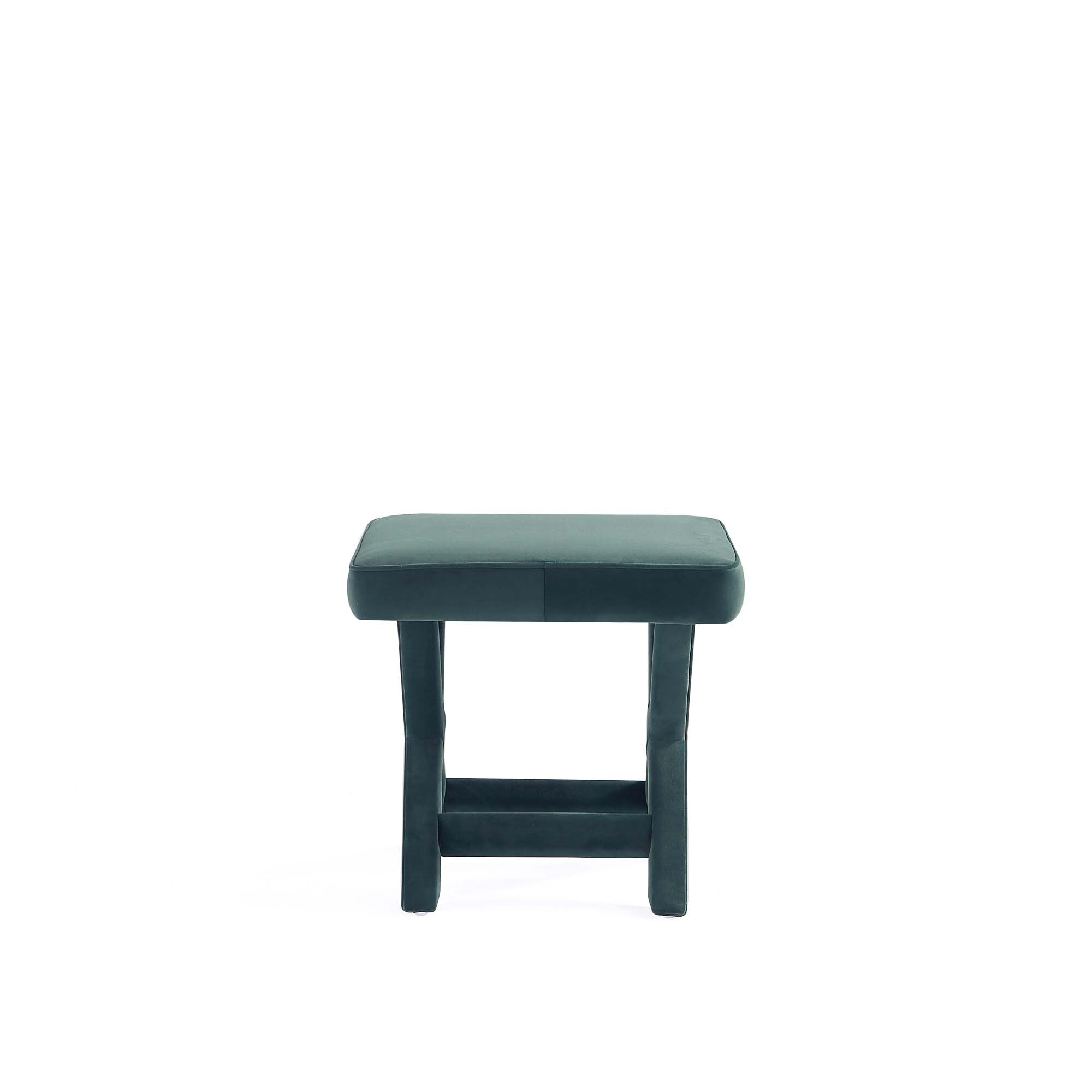 Green Velvet Upholstered Ottoman with X-Crossed Legs