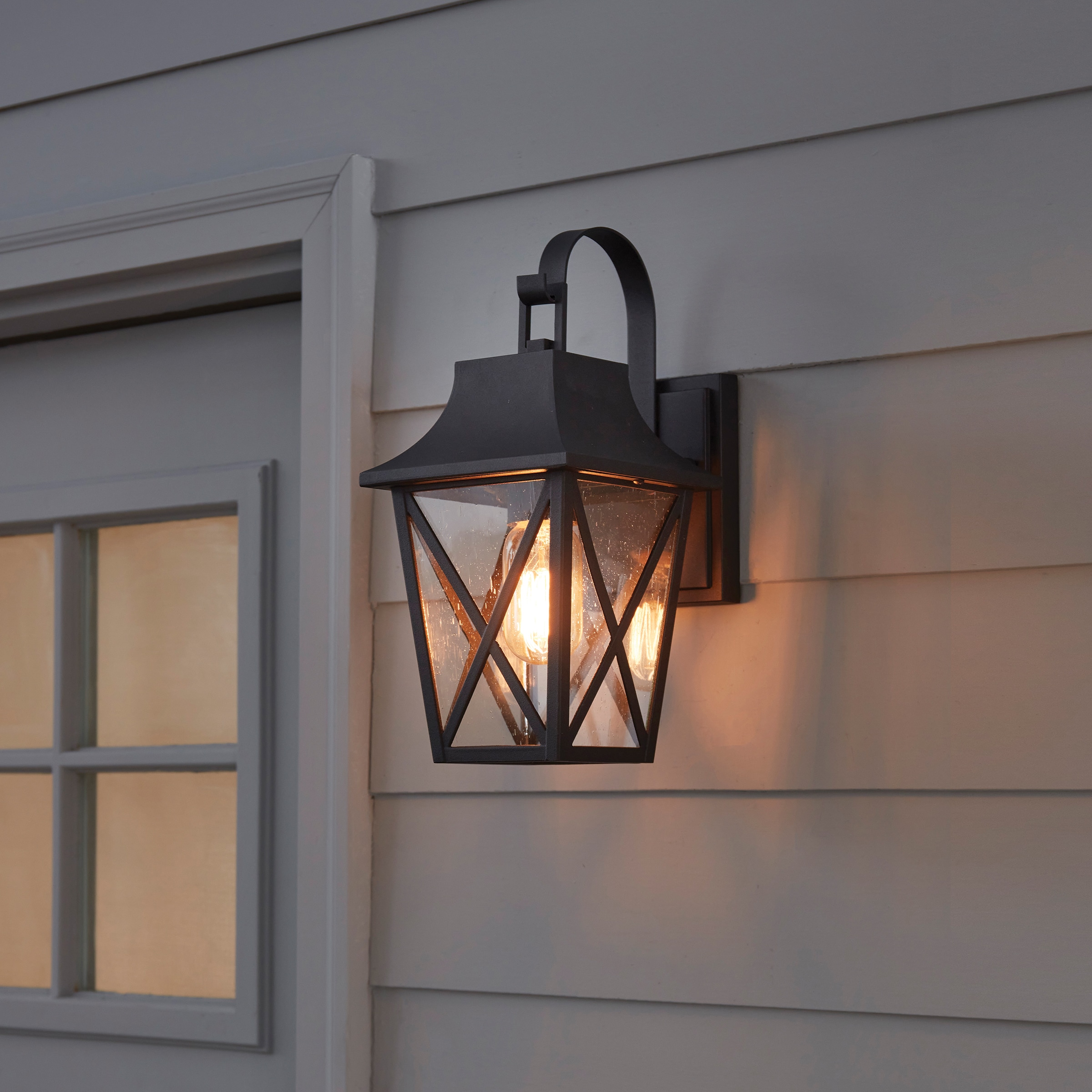 allen + roth ELW42647-BK-S Splitrock 1 -Light 13.25-in H Black Hardwired Outdoor Wall Light
