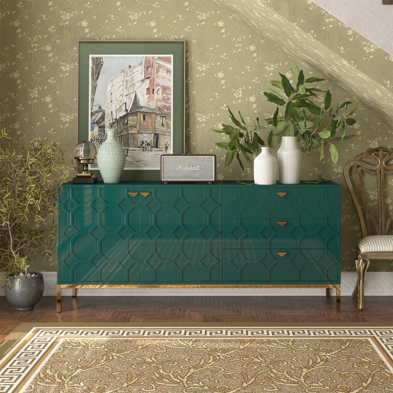 Mondawe MO-JH-009018-GR Contemporary/Modern Green Sideboard