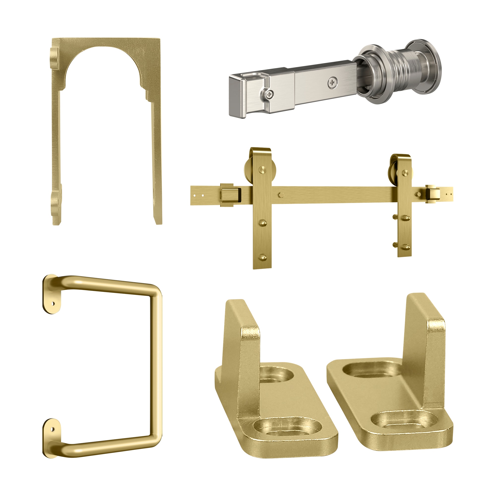 National Hardware Designer 72-in Brushed Gold Barn Door Kit with Troy Pull