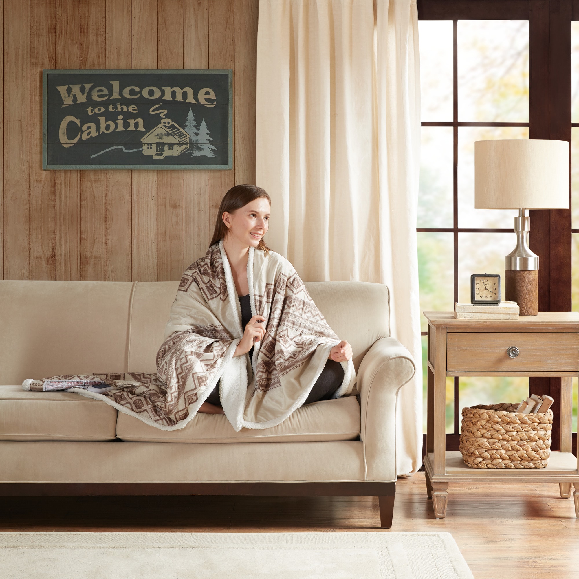 Natural Oversized Mink to Berber Heated Throw Blanket