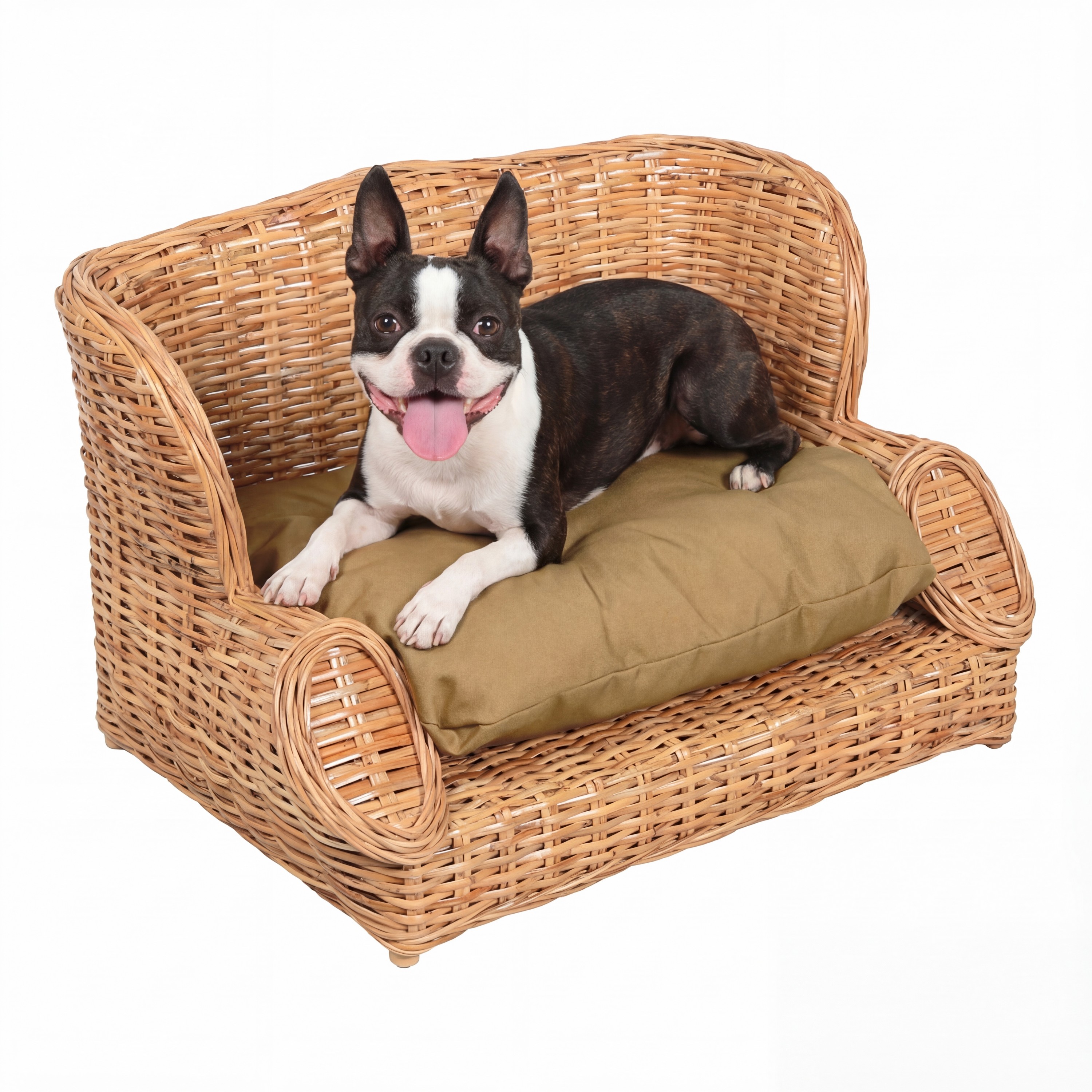 The Licker Store Classic 27.5 in. x 18 in. Mediterranean Handwoven Water Hyacinth Pet Daybed with Machine-Washable Cushion - Light Brown