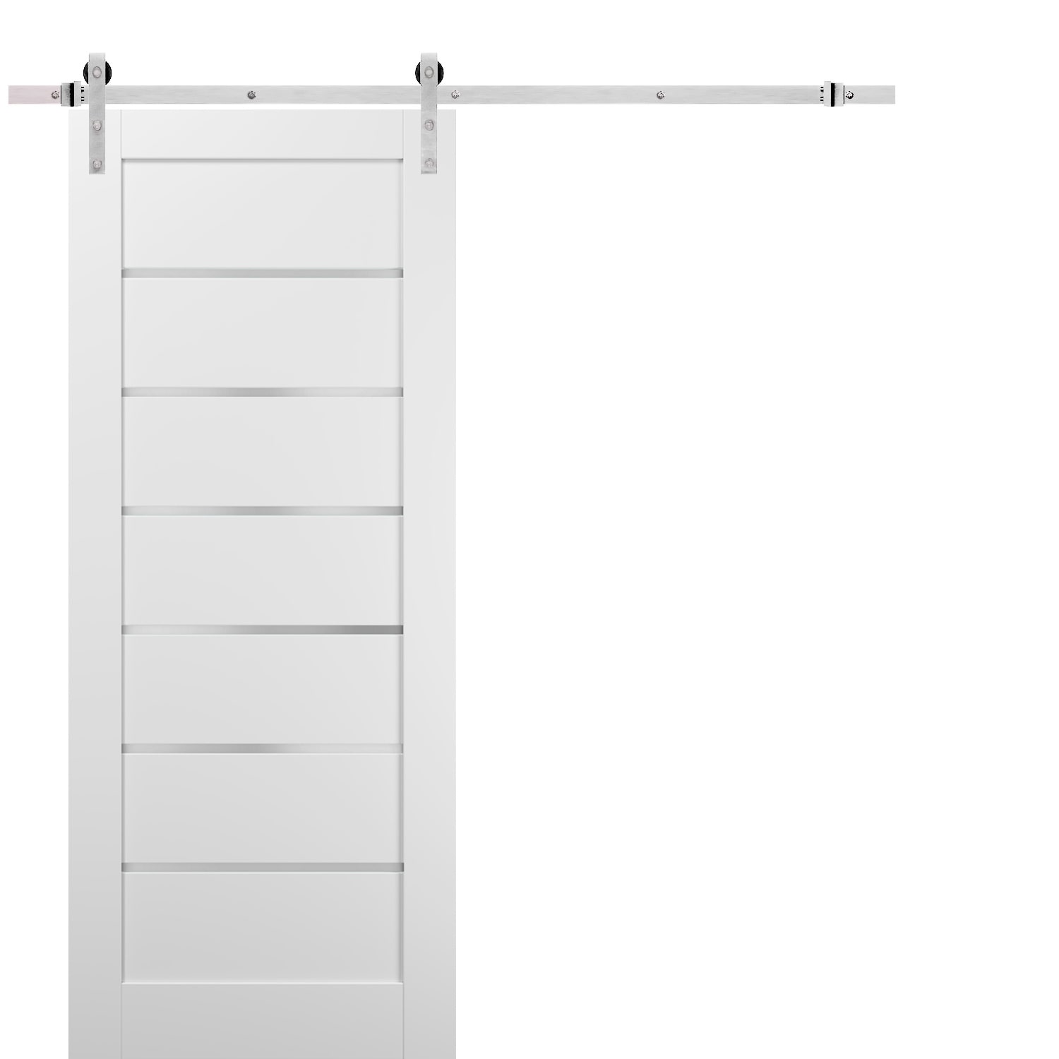 SARTODOORS 4117BD-S-WS-18 18-in x 80-in White Prefinished Frosted glass Wood Solid core Double Barn Door (Hardware Included)