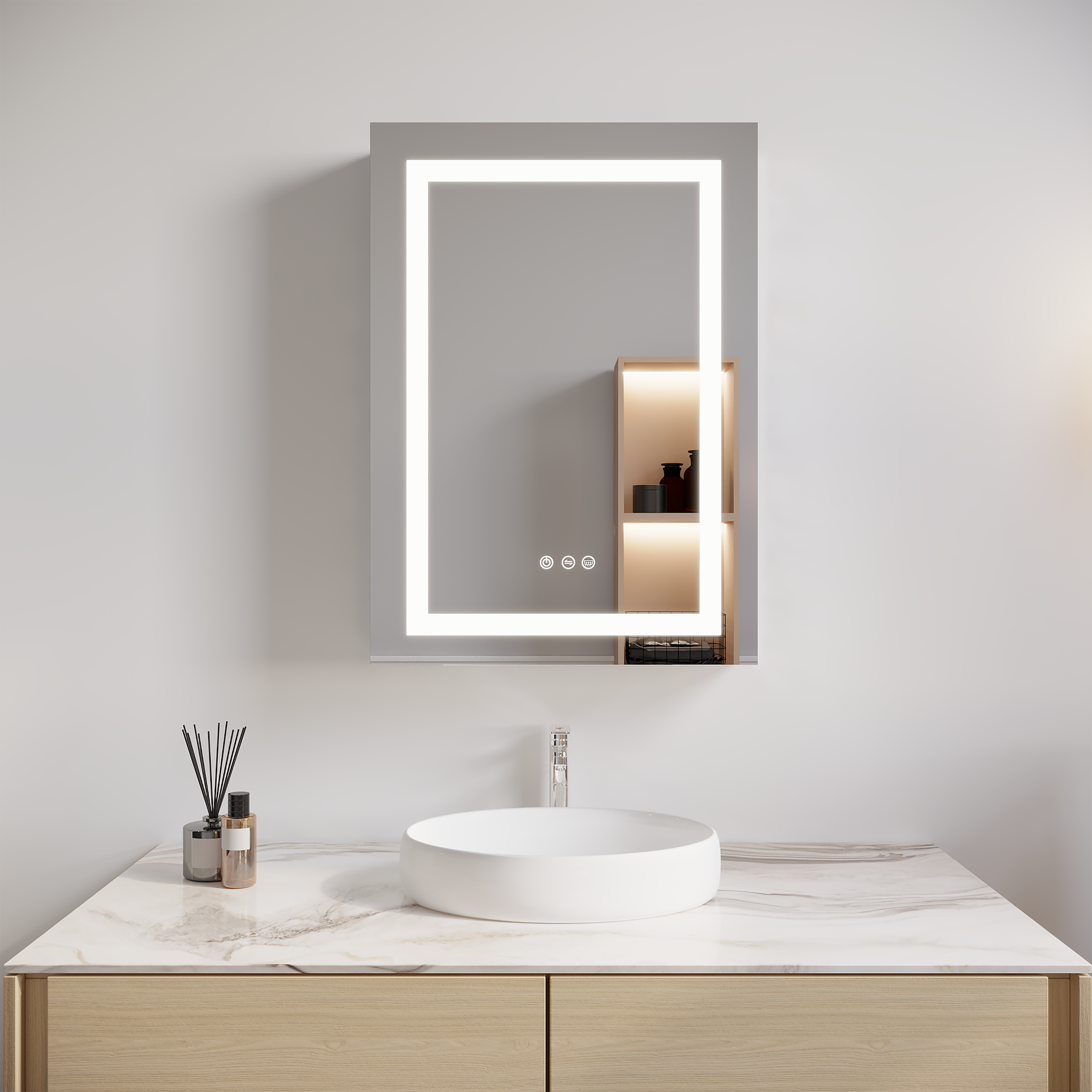 Forclover HBM-1738 Medicine Cabinet (Left Open) 20-in x 26-in Lighted LED Fog Free Surface/Recessed Mount Silver Mirrored Rectangle Soft Close Medicine Cabinet