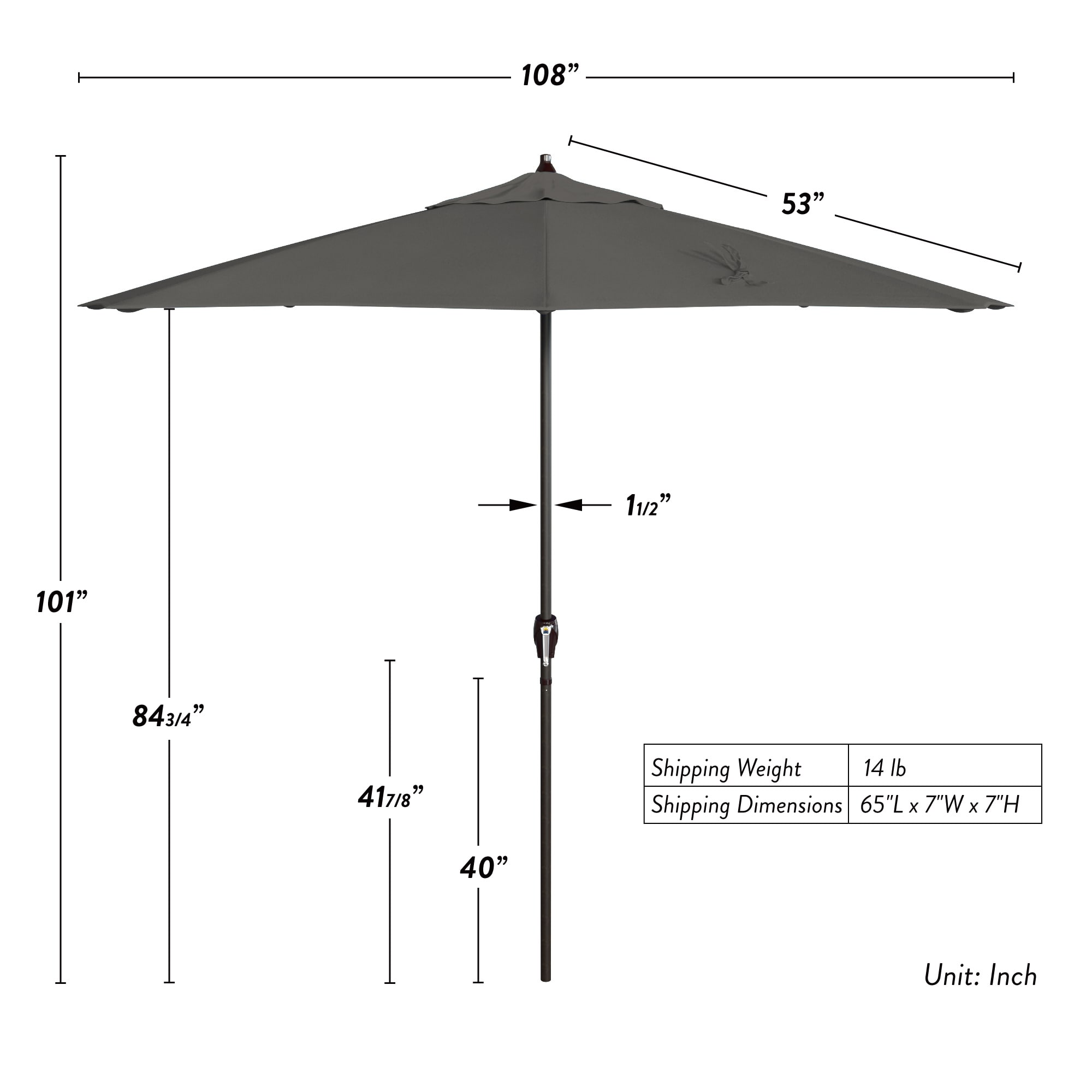 9' Charcoal Olefin Octagonal Patio Umbrella with Bronze Aluminum Pole