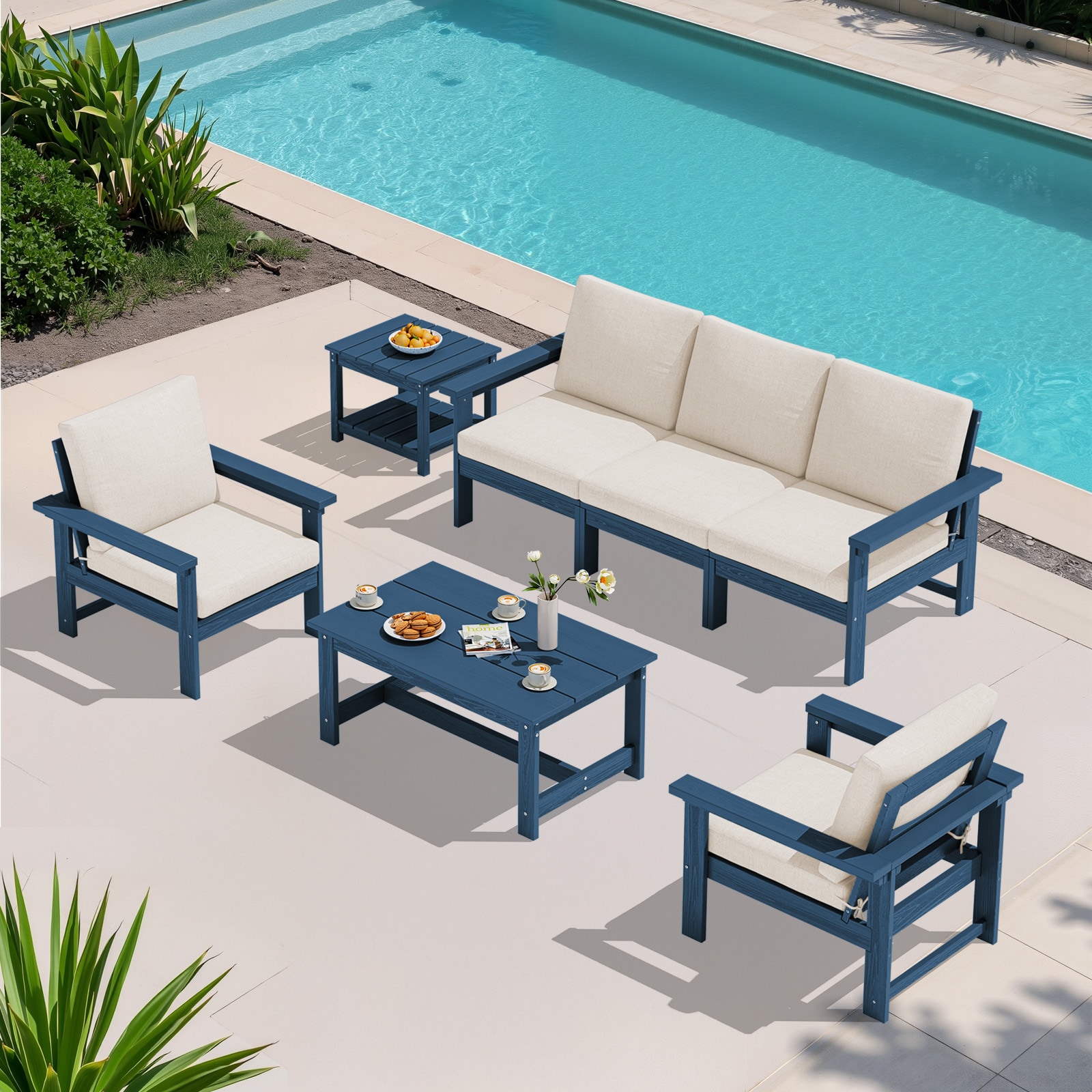 VOUA ZHSF06-NK Patio conversation Set with talbe 4 -Piece Patio Sofa Conversation Set with Beige Cushions