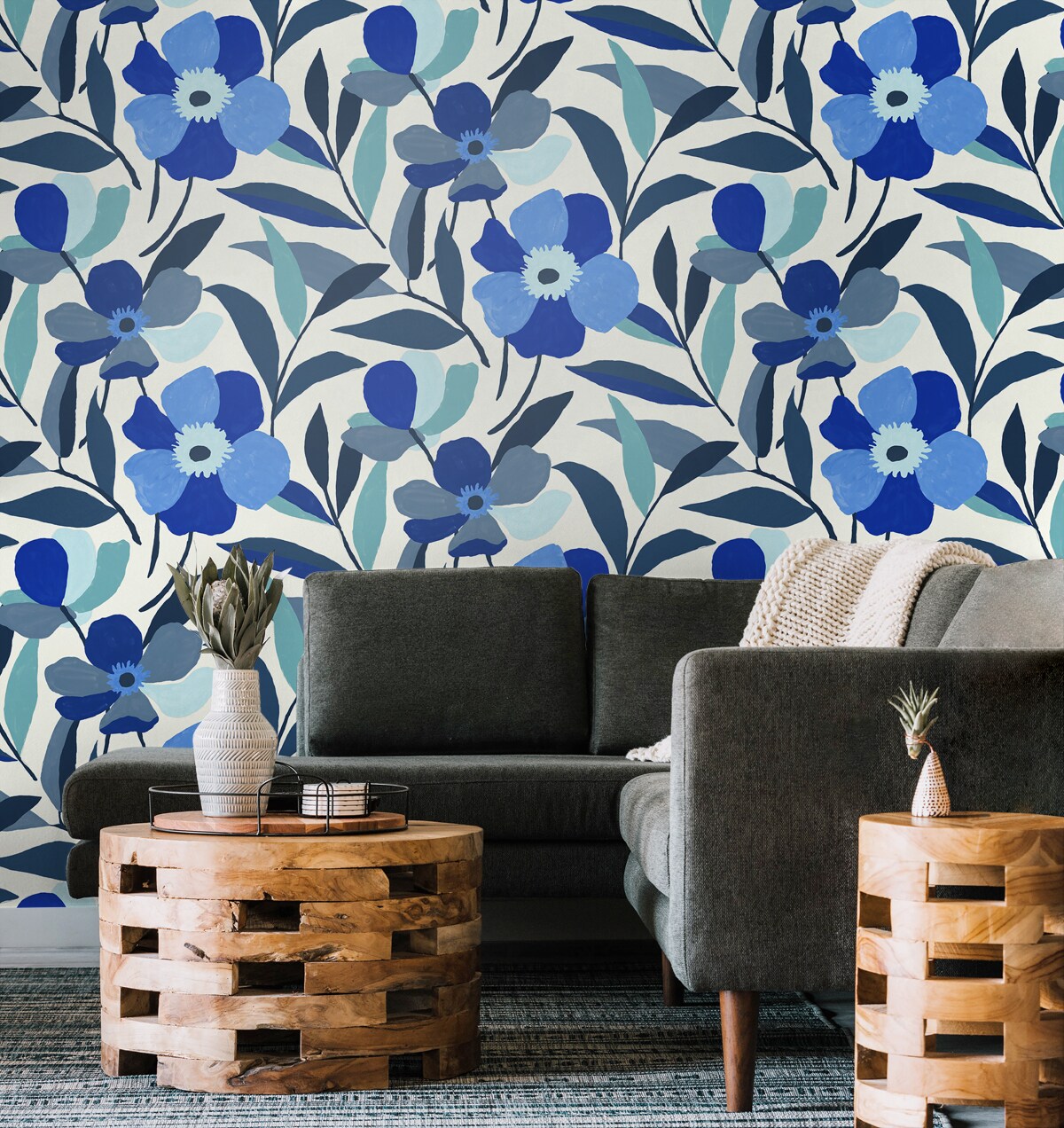 NextWall 30.75-sq ft Cobalt Blue and Lagoon Vinyl Floral Self-adhesive ...