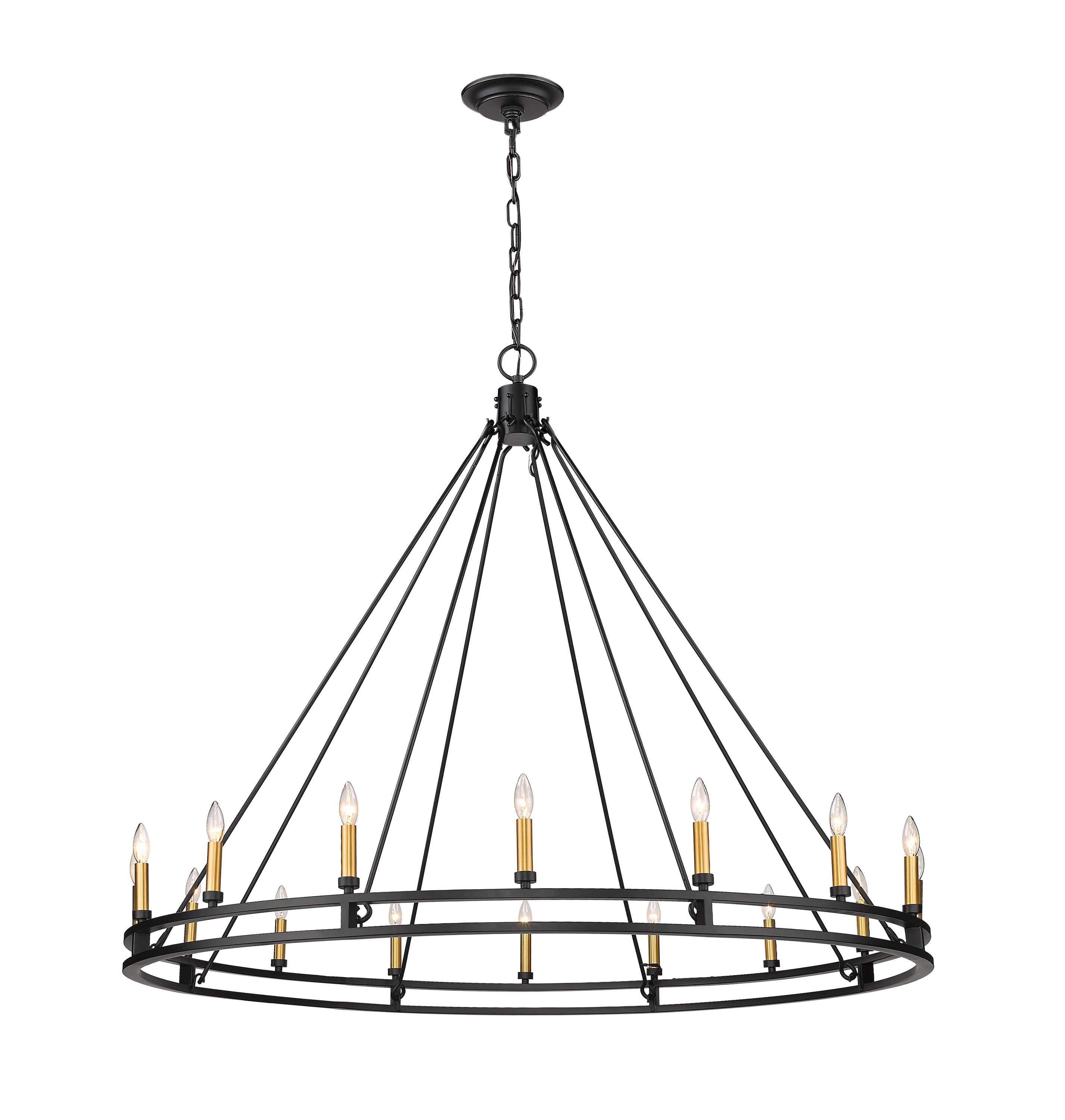 Matte Black Iron and Crystal 16-Light Chandelier