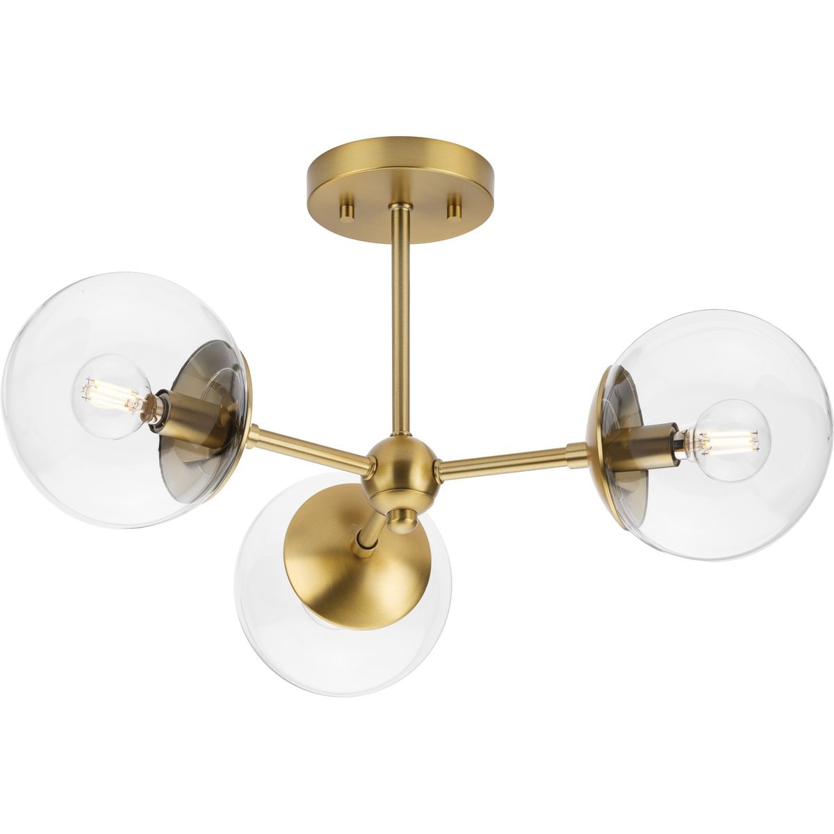22" Brushed Bronze Semi-Flush Mount Light with Clear Glass Globe Shades