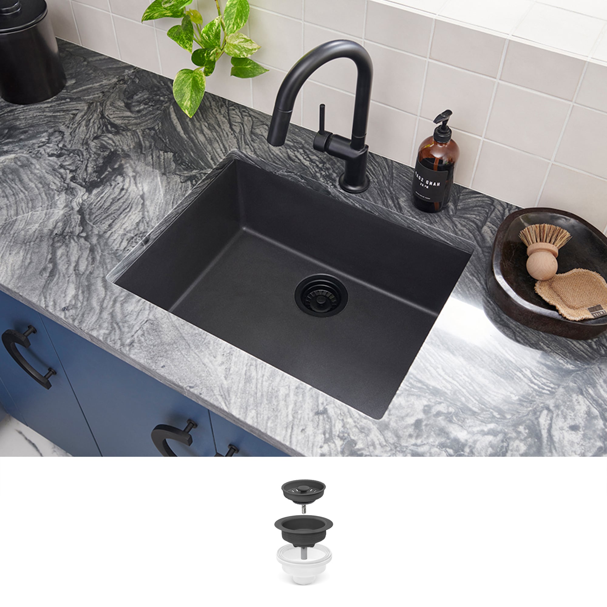 Ruvati RVG2023BK epiGranite Undermount 23-in x 16-in Composite Single bowl Kitchen Sink