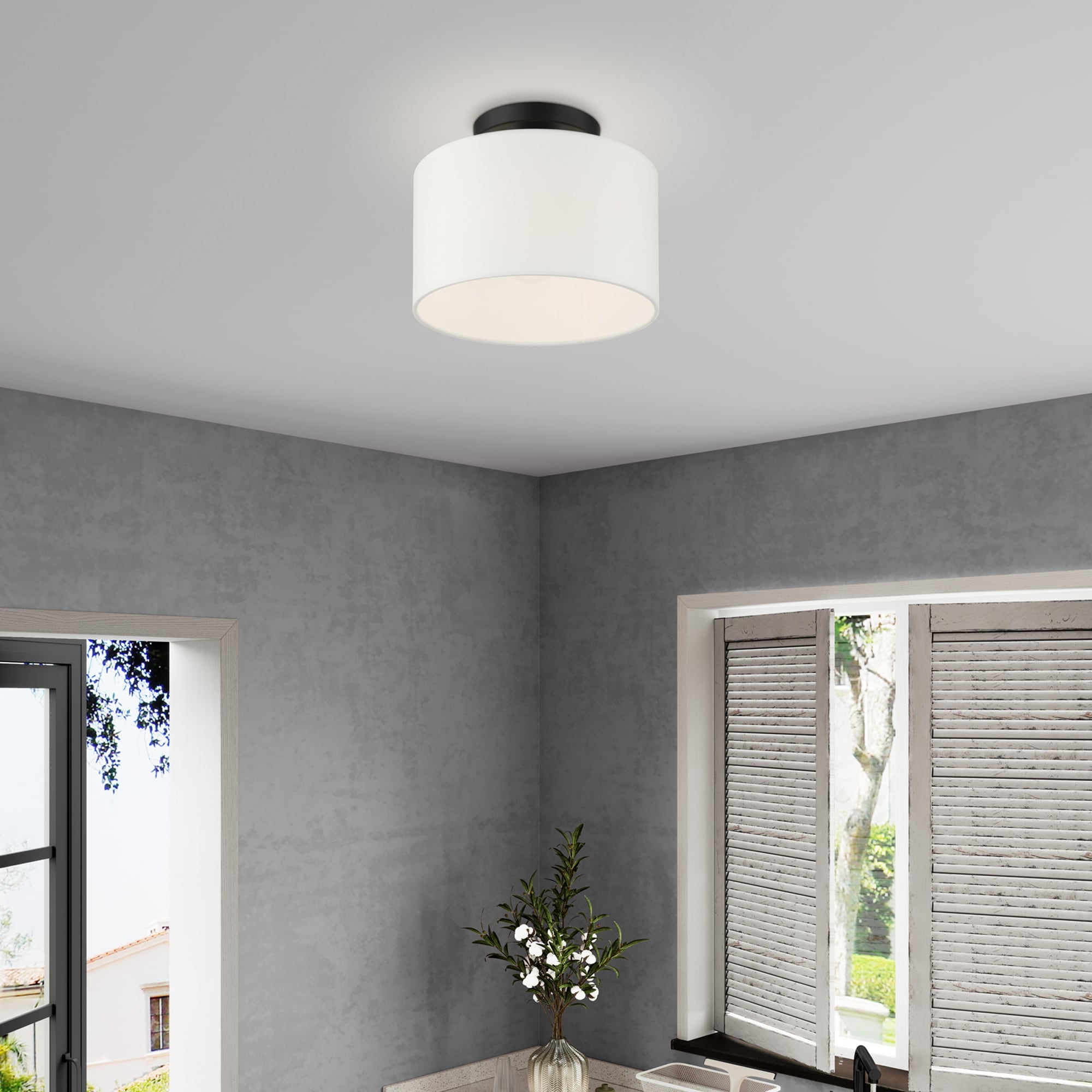 Black Nickel Glass Drum LED Indoor/Outdoor Light