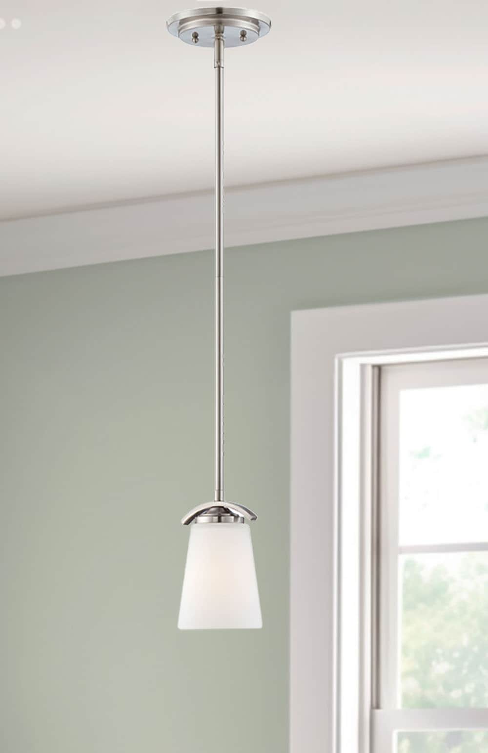 Overland Park Brushed Nickel Mini Pendant with Etched White Glass