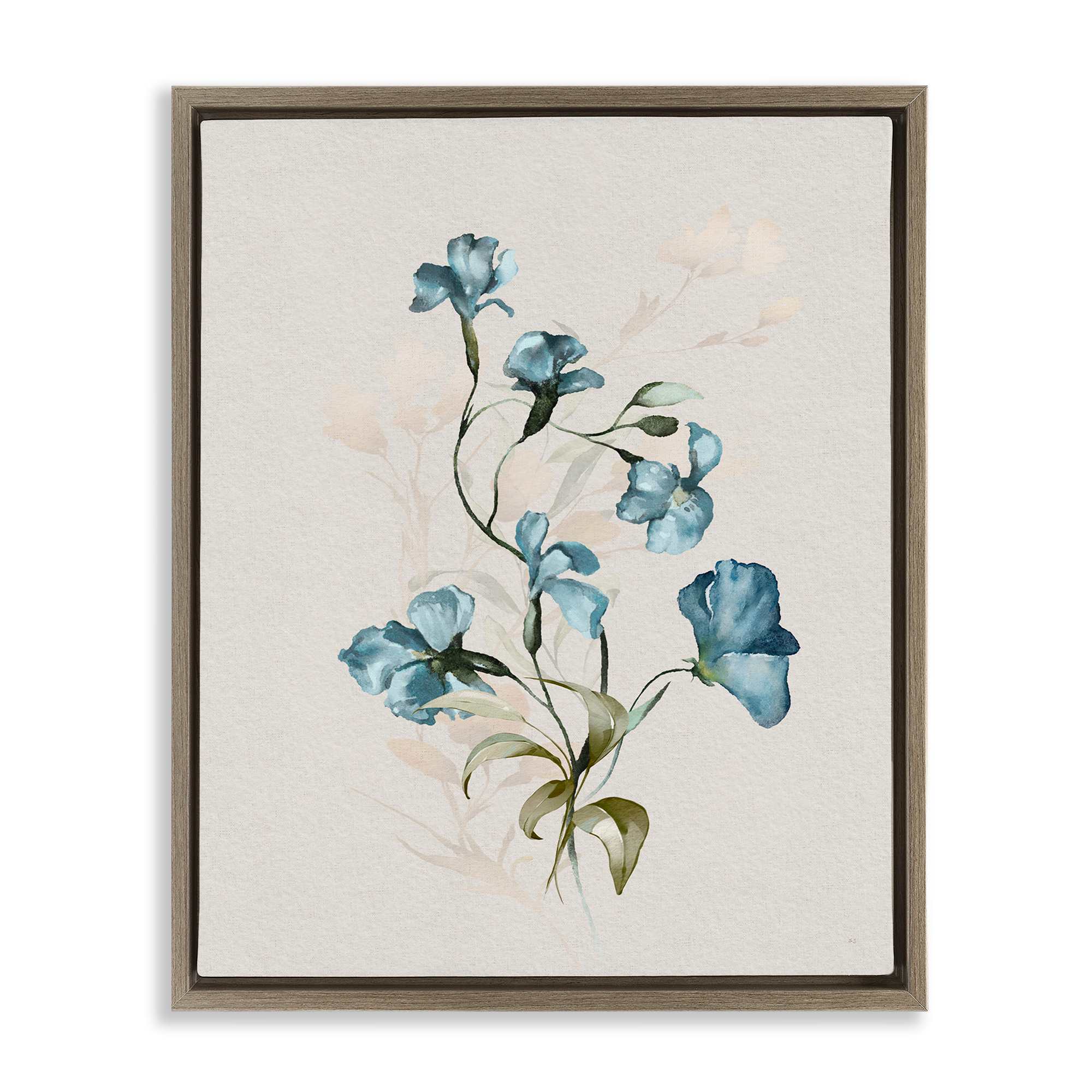 Stupell Industries BS-254-FFE-16X20 Blue Flower Herbs Brown Framed Floater Canvas Wall Art By Susan Jill 17 x 21