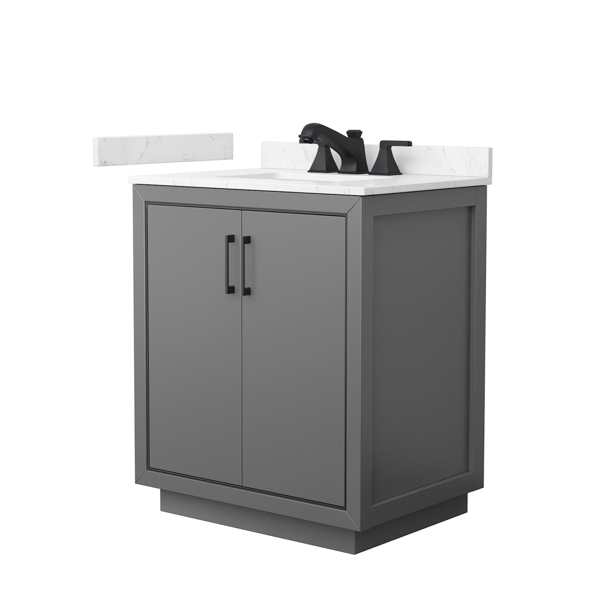 Wyndham Collection Icon 30-in Dark Gray with Matte Black Trim Undermount Single Sink Bathroom Vanity with Carrara Cultured Marble Cultured Marble Top
