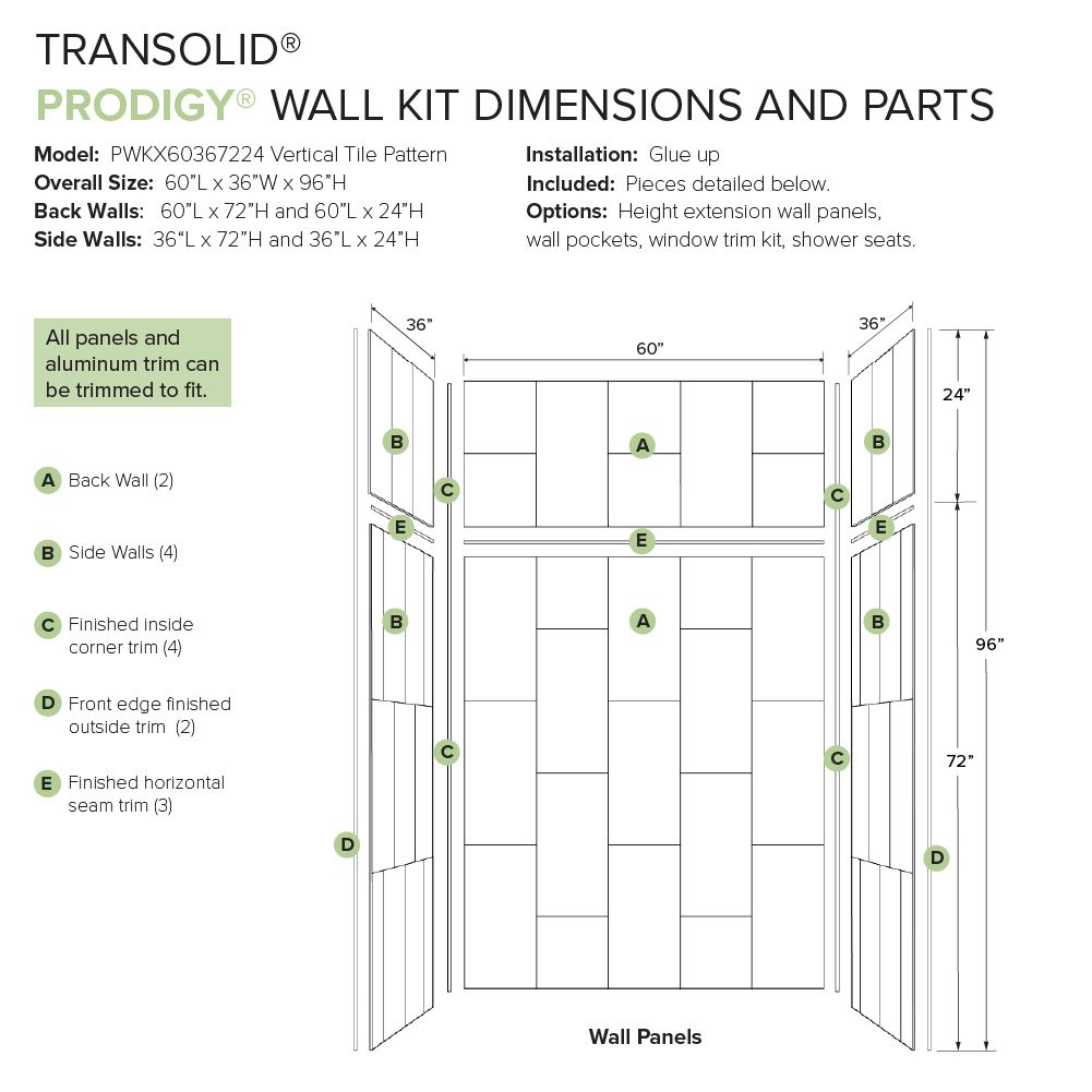 Transolid PWKX60367224-240 Shower-Wall-Surrounds - View #10